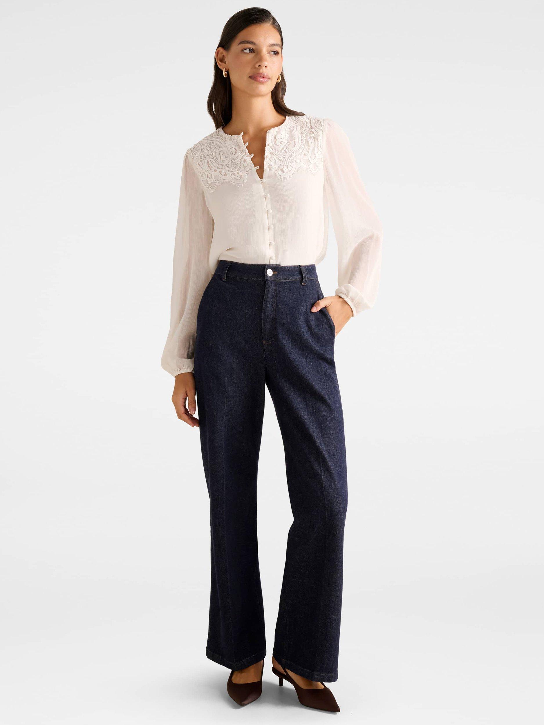 Product image 5 of 5, which shows Forever New Zoe Lace Yoke Blouse, Ivory, 4