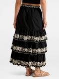Forever New Blaire Embroidered Tiered Maxi Skirt, Black