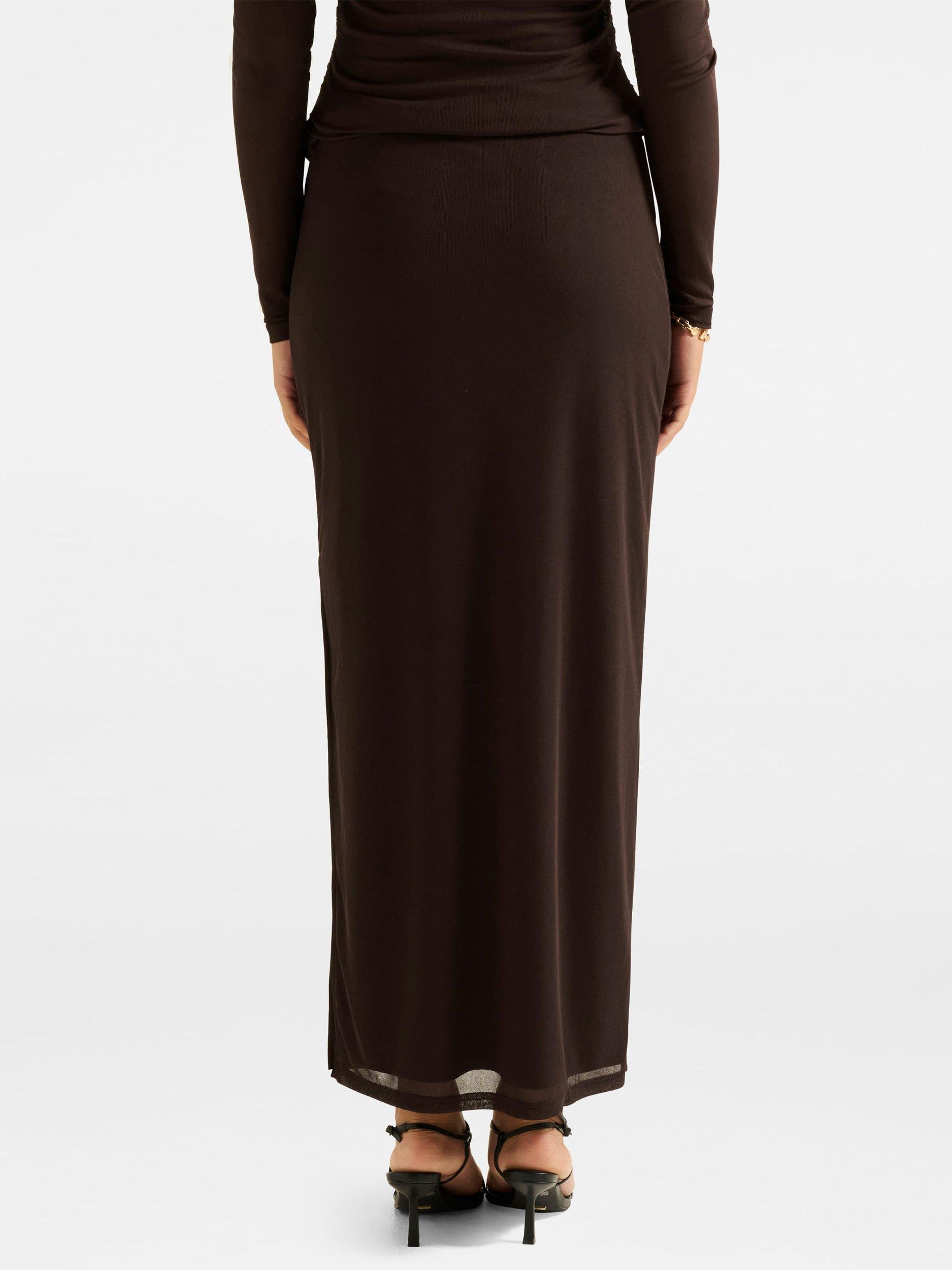 Product image 2 of 5, which shows Forever New Mia Mesh Maxi Skirt, Chocolate, 4