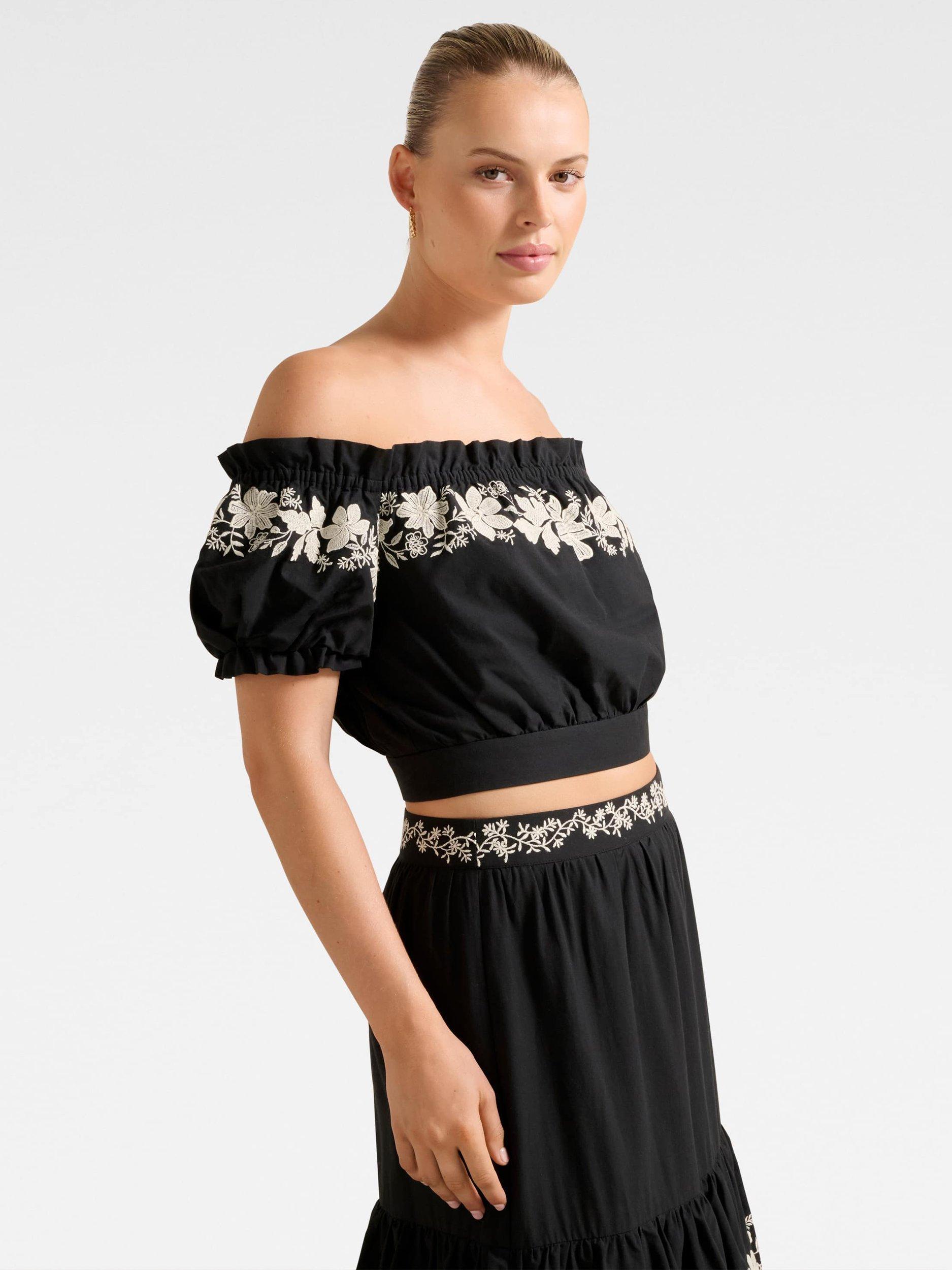 Product image 3 of 5, which shows Forever New Blaire Embroidered Bandeau Top, Black, 4