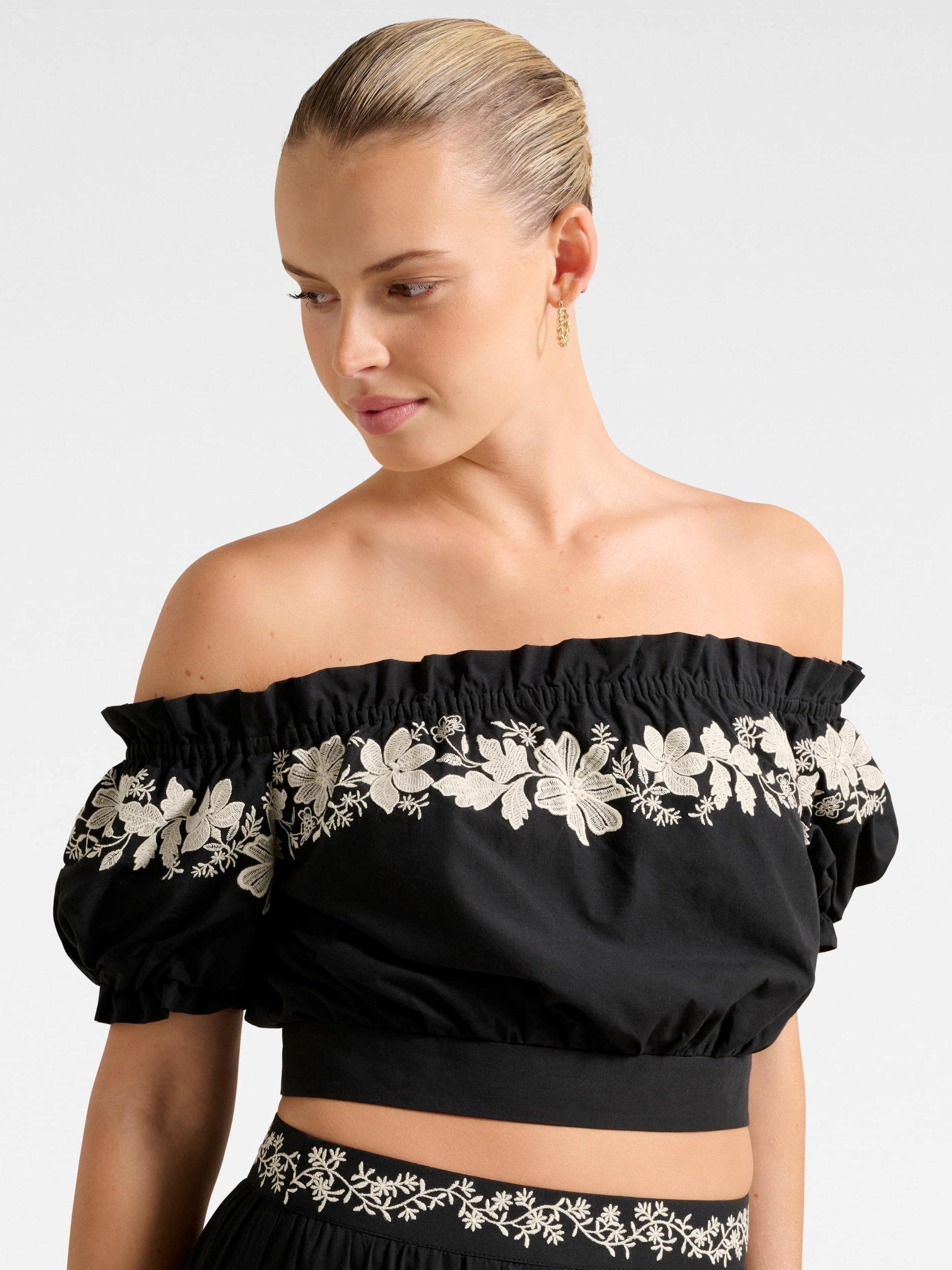 Product image 4 of 5, which shows Forever New Blaire Embroidered Bandeau Top, Black, 4