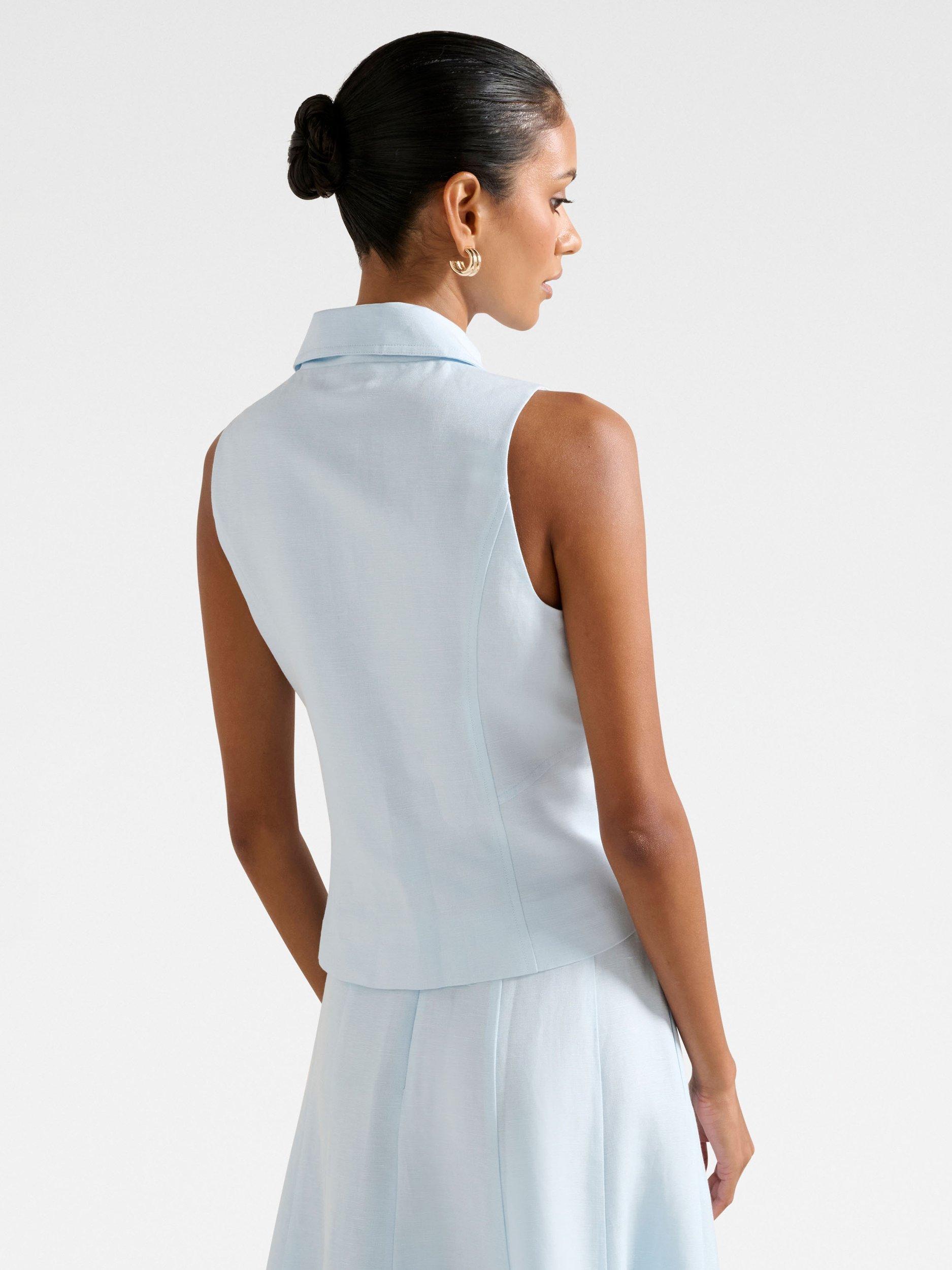 Product image 2 of 5, which shows Forever New Petite Felicity Zip Front Halterneck Top, Ice Water, 4