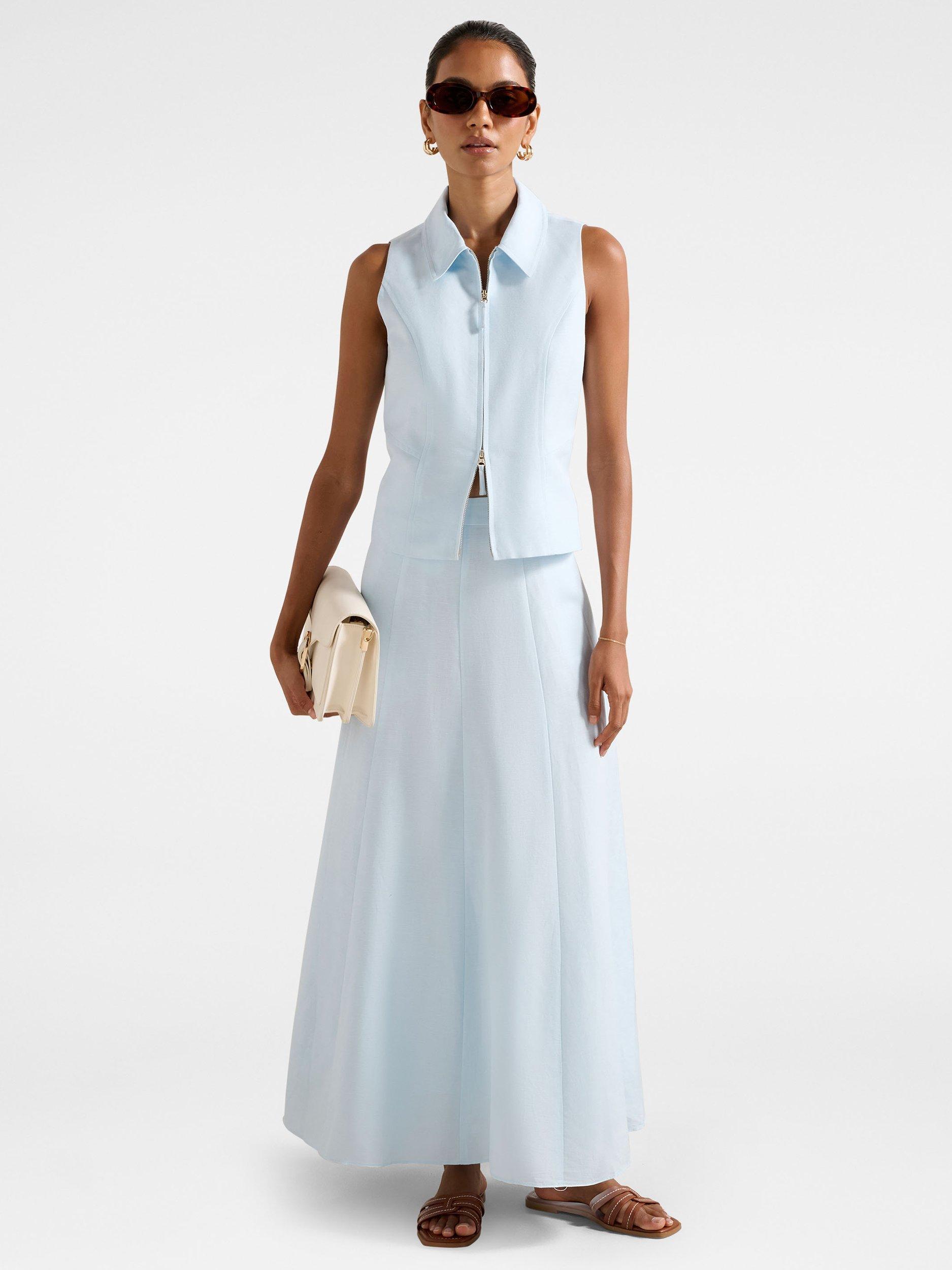 Product image 5 of 5, which shows Forever New Petite Felicity Zip Front Halterneck Top, Ice Water, 4