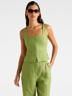 Forever New Posey Pure Linen Waistcoat, Green, Green