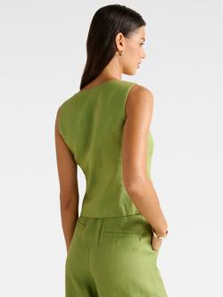 Forever New Posey Pure Linen Waistcoat, Green - view 2, Green