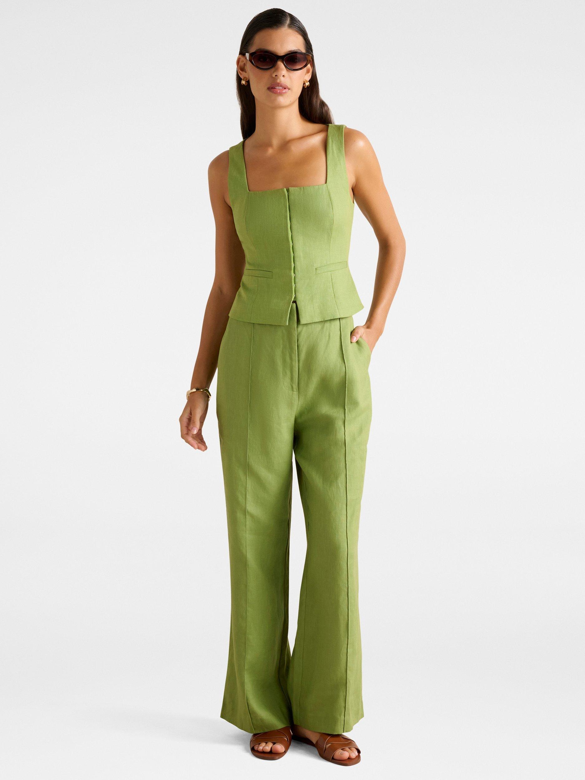 Product image 5 of 5, which shows Forever New Posey Pure Linen Waistcoat, Green, 4