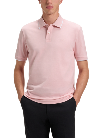 HUGO BOSS BOSS Knitted Polo Shirt, Light/Pastel Pink