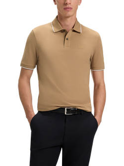 HUGO BOSS BOSS Knitted Polo Shirt, Medium Beige