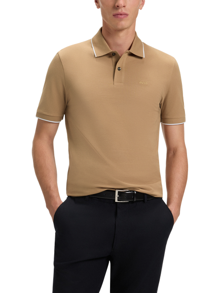 HUGO BOSS BOSS Knitted Polo Shirt, Medium Beige