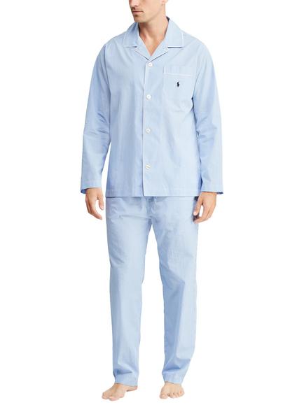 Ralph Lauren Cotton Mini Gingham Poplin Pyjama Set, Blue Sky, Blue Sky