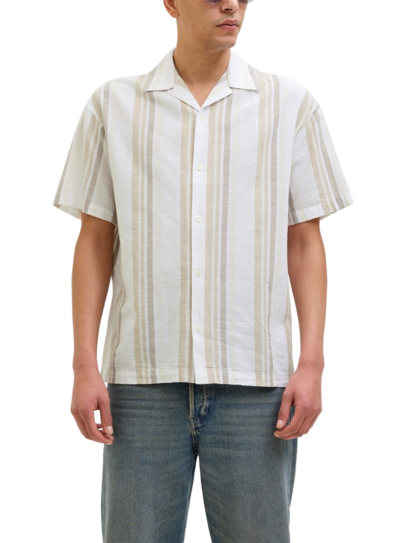 Product image 1 of 5, which shows Jack & Jones Stripe Short Sleeve Shirt, Travertine, S