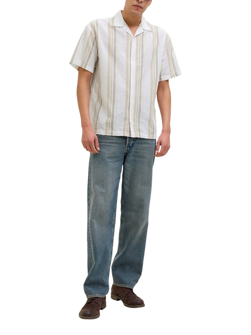 Product image 3 of 5, which shows Jack & Jones Stripe Short Sleeve Shirt, Travertine, S