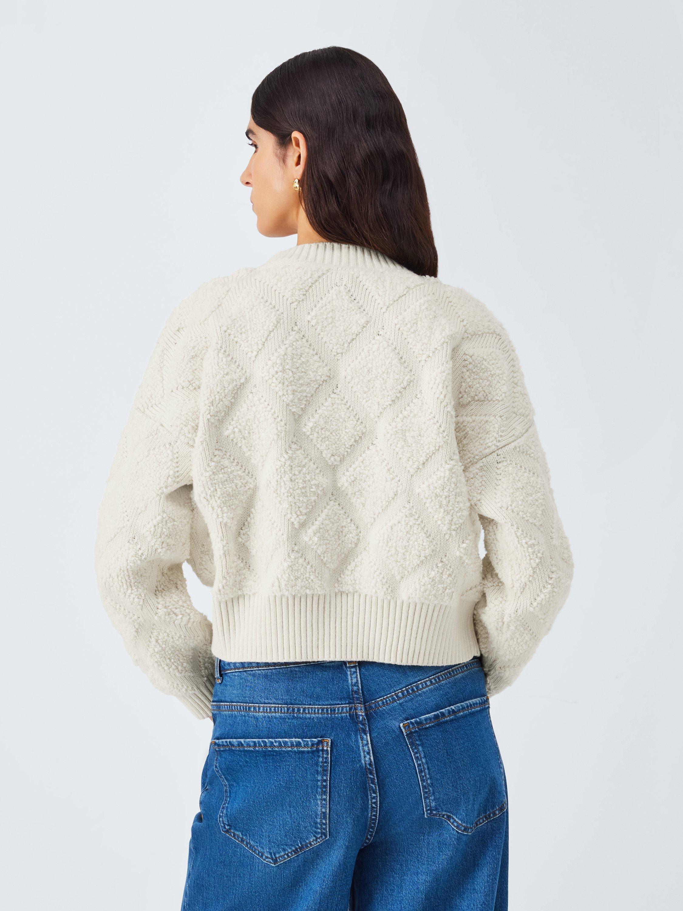 Product image 2 of 6, which shows AND/OR Textured Argyle Cardigan, Cream, XS