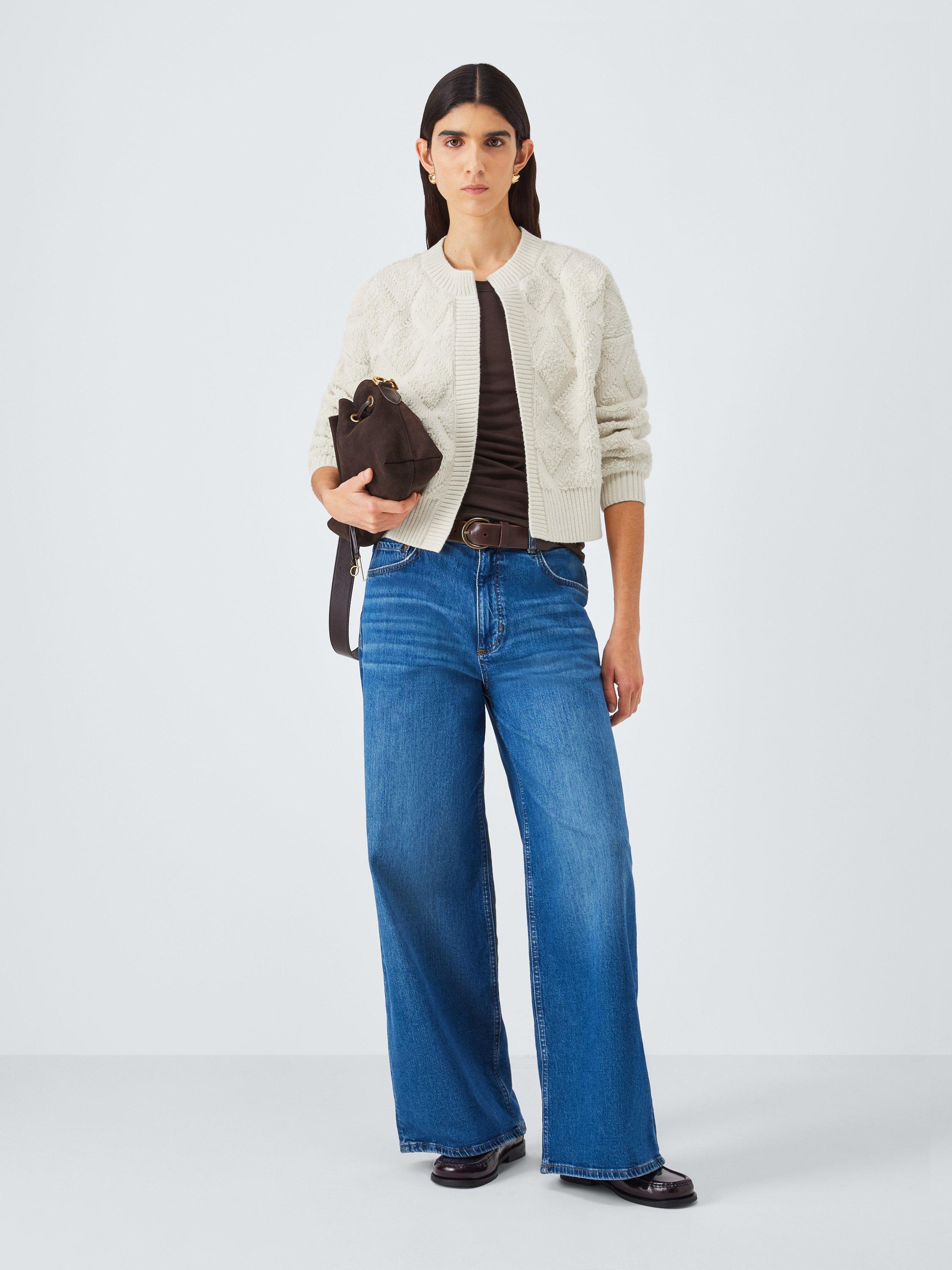 Product image 3 of 6, which shows AND/OR Textured Argyle Cardigan, Cream, XS