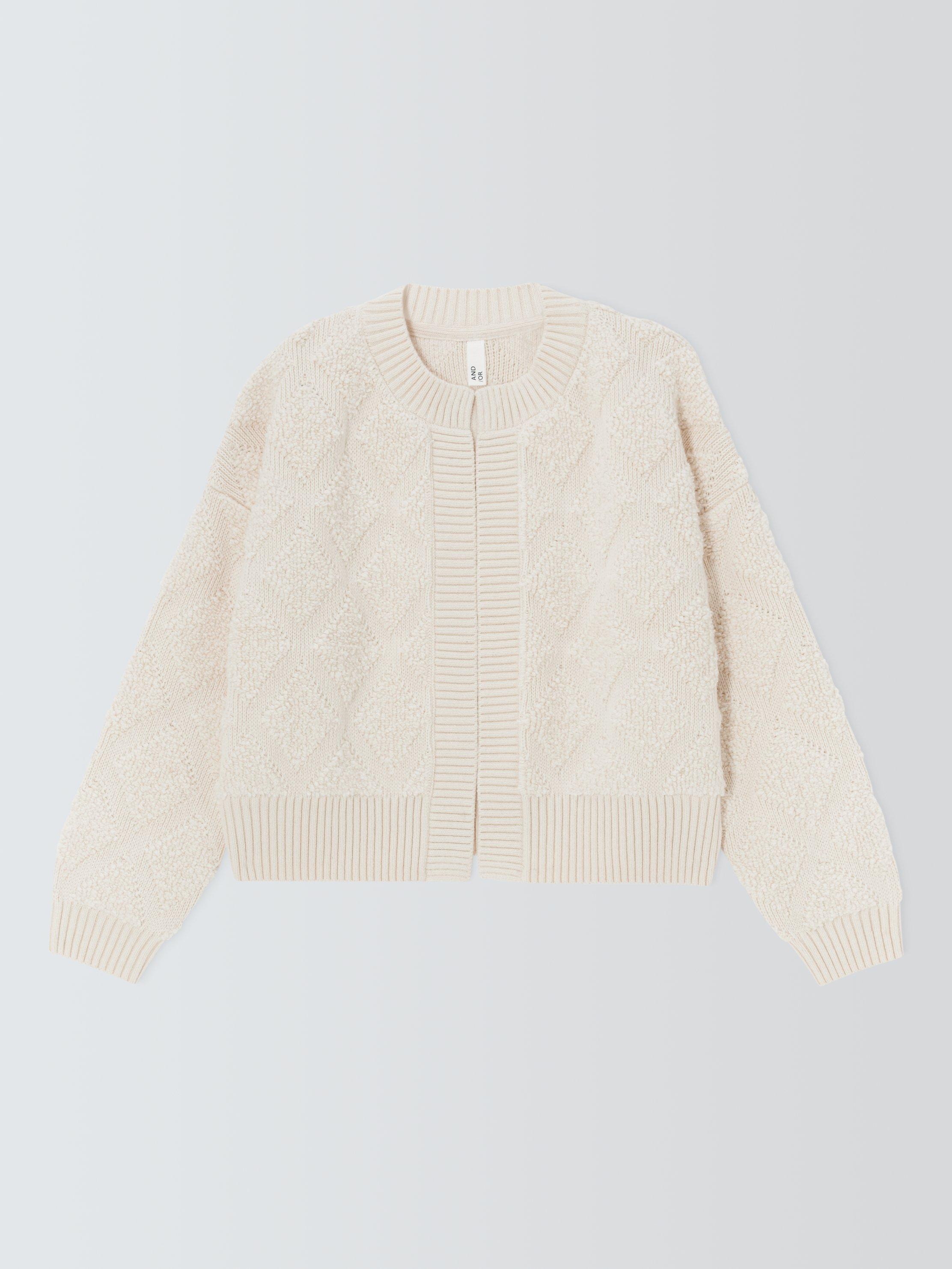 Product image 4 of 6, which shows AND/OR Textured Argyle Cardigan, Cream, XS