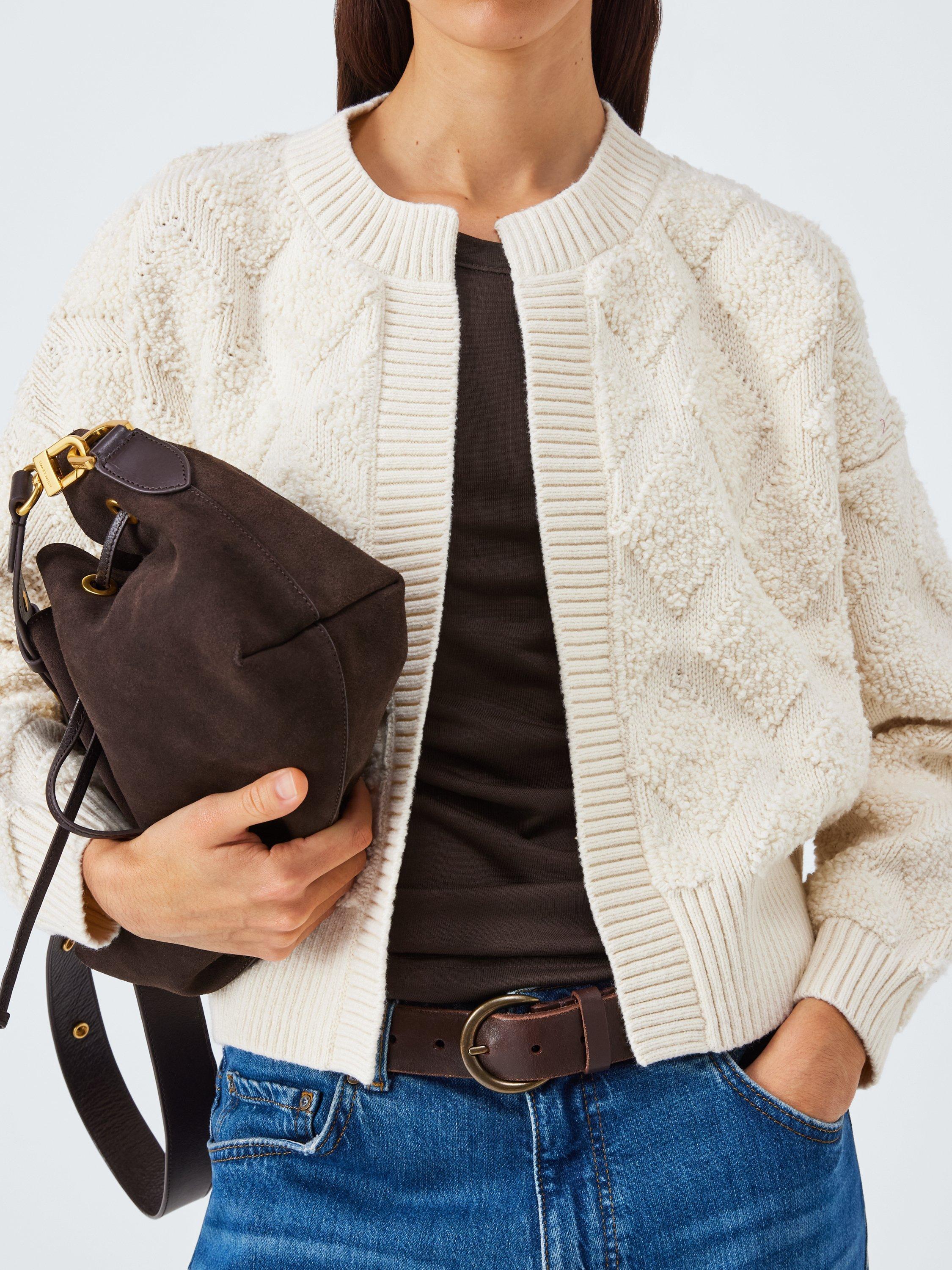 Product image 6 of 6, which shows AND/OR Textured Argyle Cardigan, Cream, XS