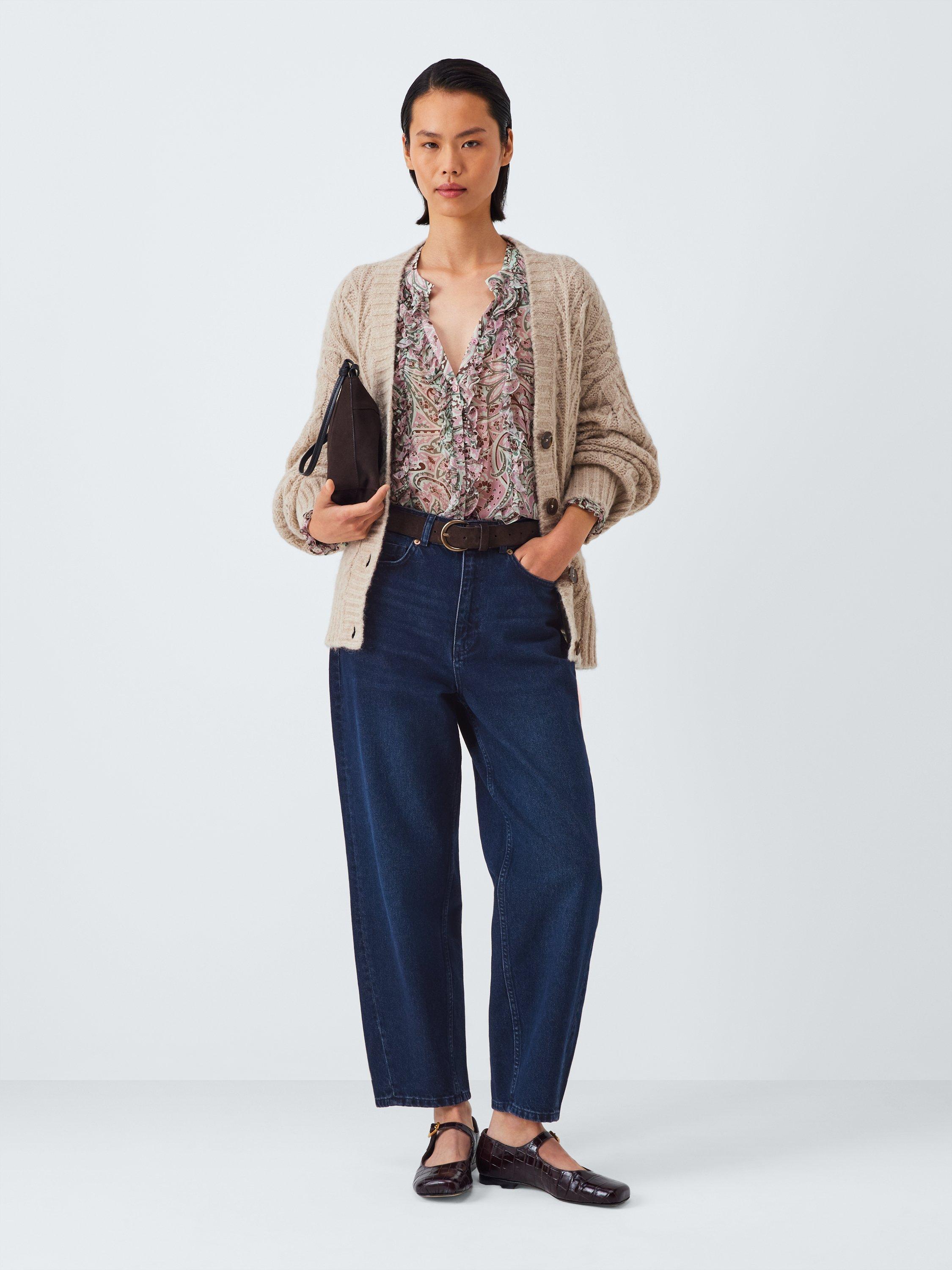 Product image 3 of 6, which shows AND/OR Mid Rise Barrel Leg Jeans, Dark Blue, 26R