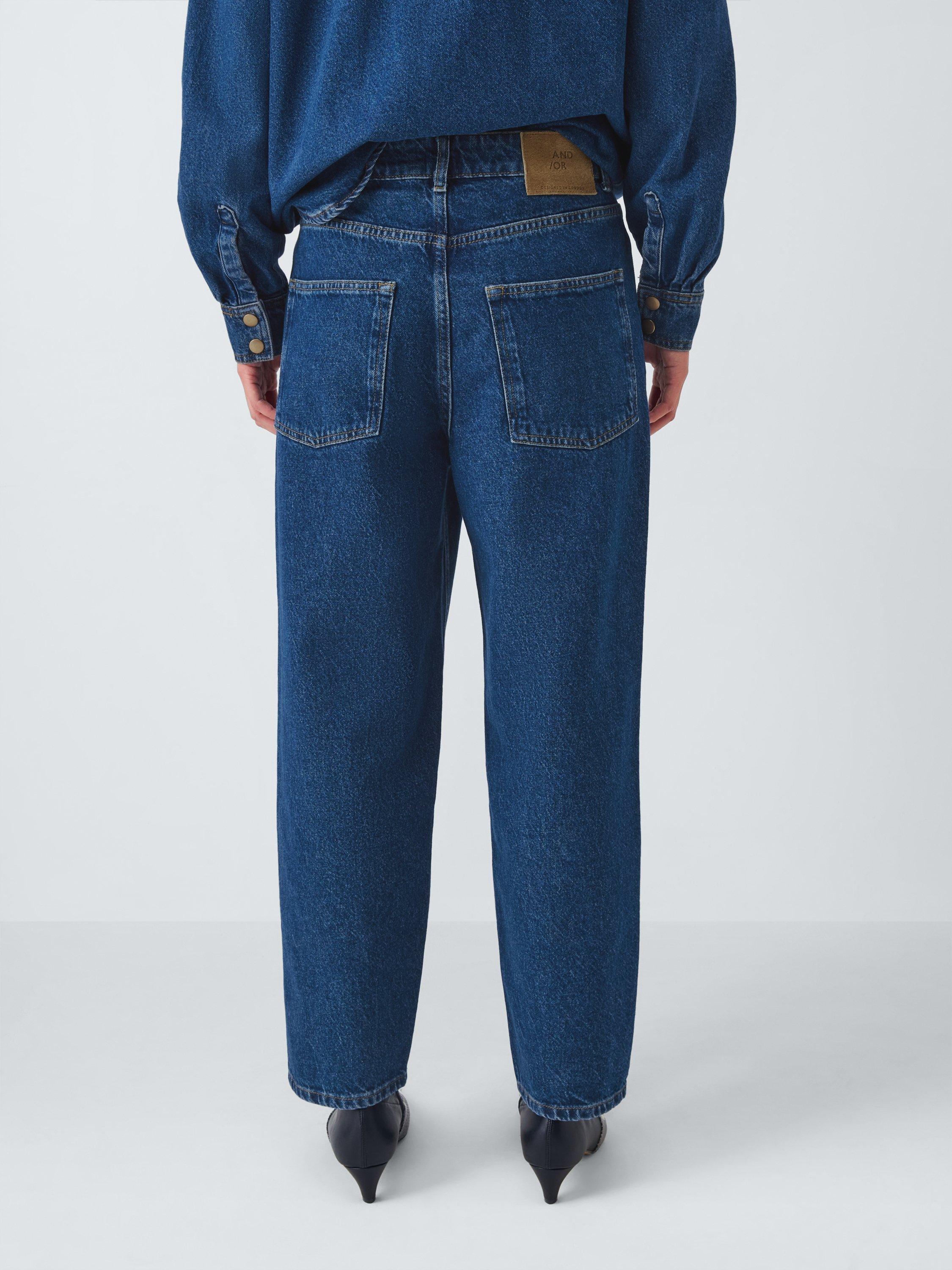 Product image 1 of 6, which shows AND/OR Mid Rise Barrel Leg Jeans, Mid Blue, 26R