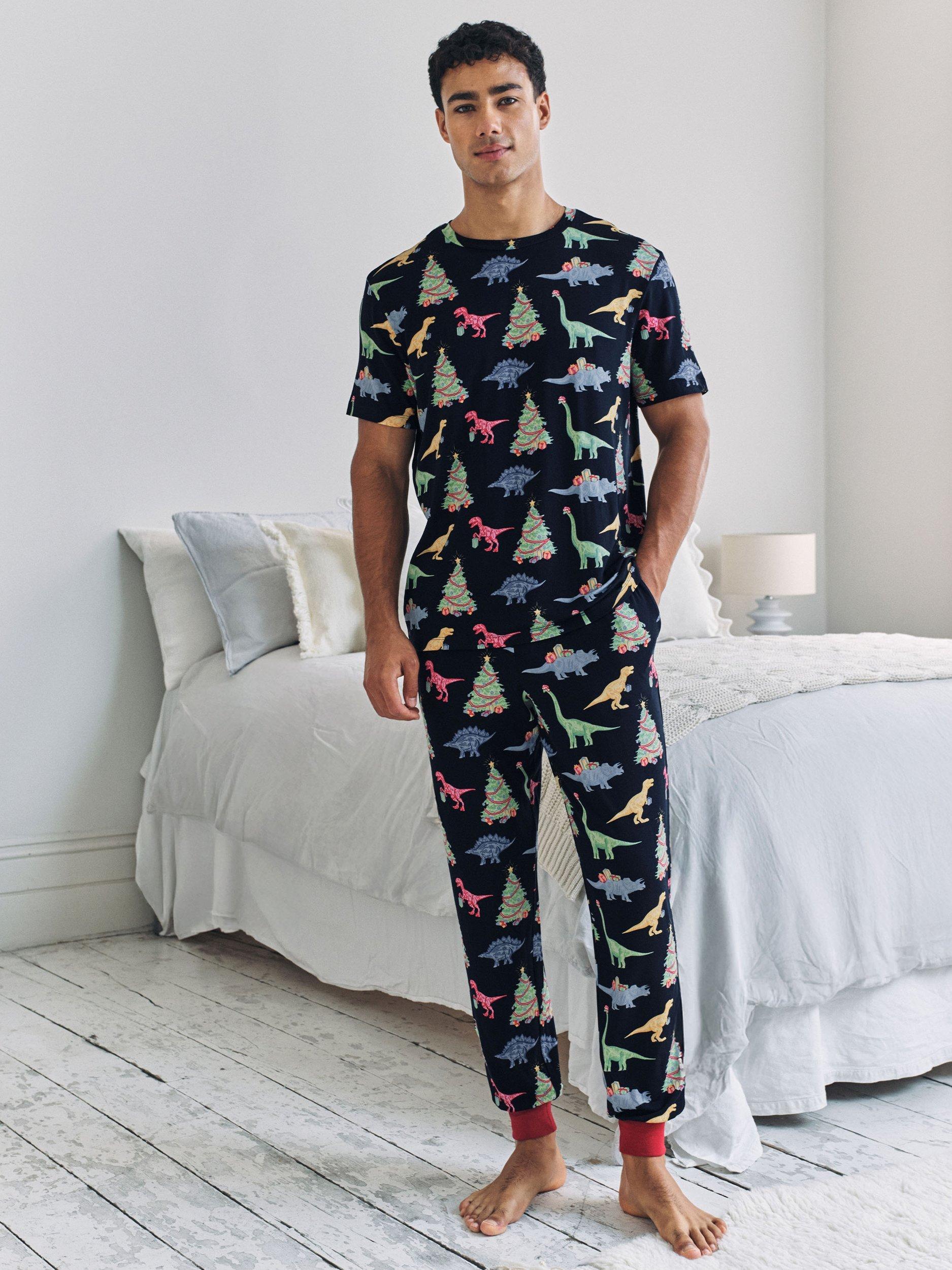 Chelsea Peers Festive Dinosaur Pyjama Set, Blue Navy