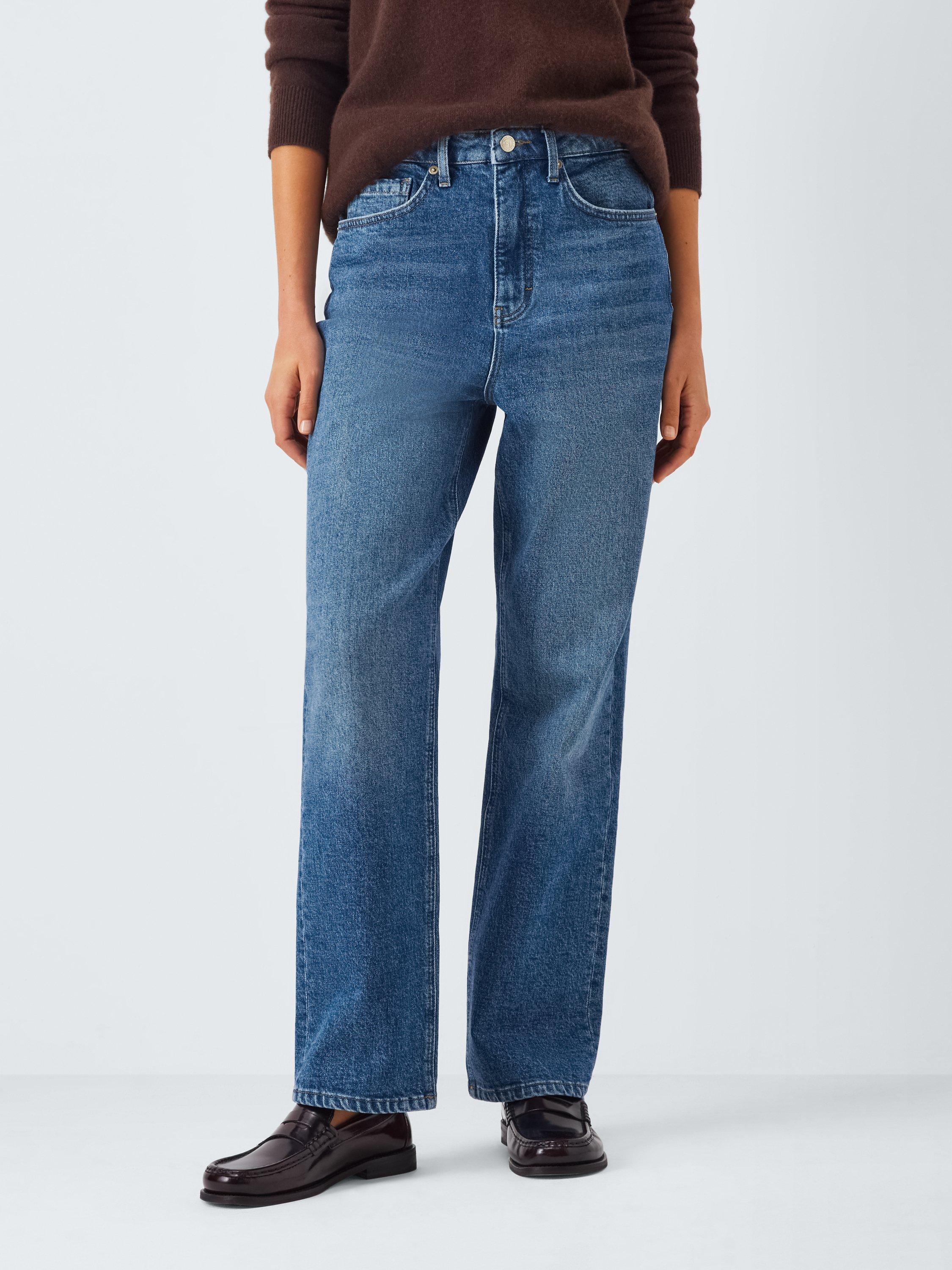 Product image 1 of 6, which shows John Lewis Mid Rise Straight Jeans, Mid Blue, 8