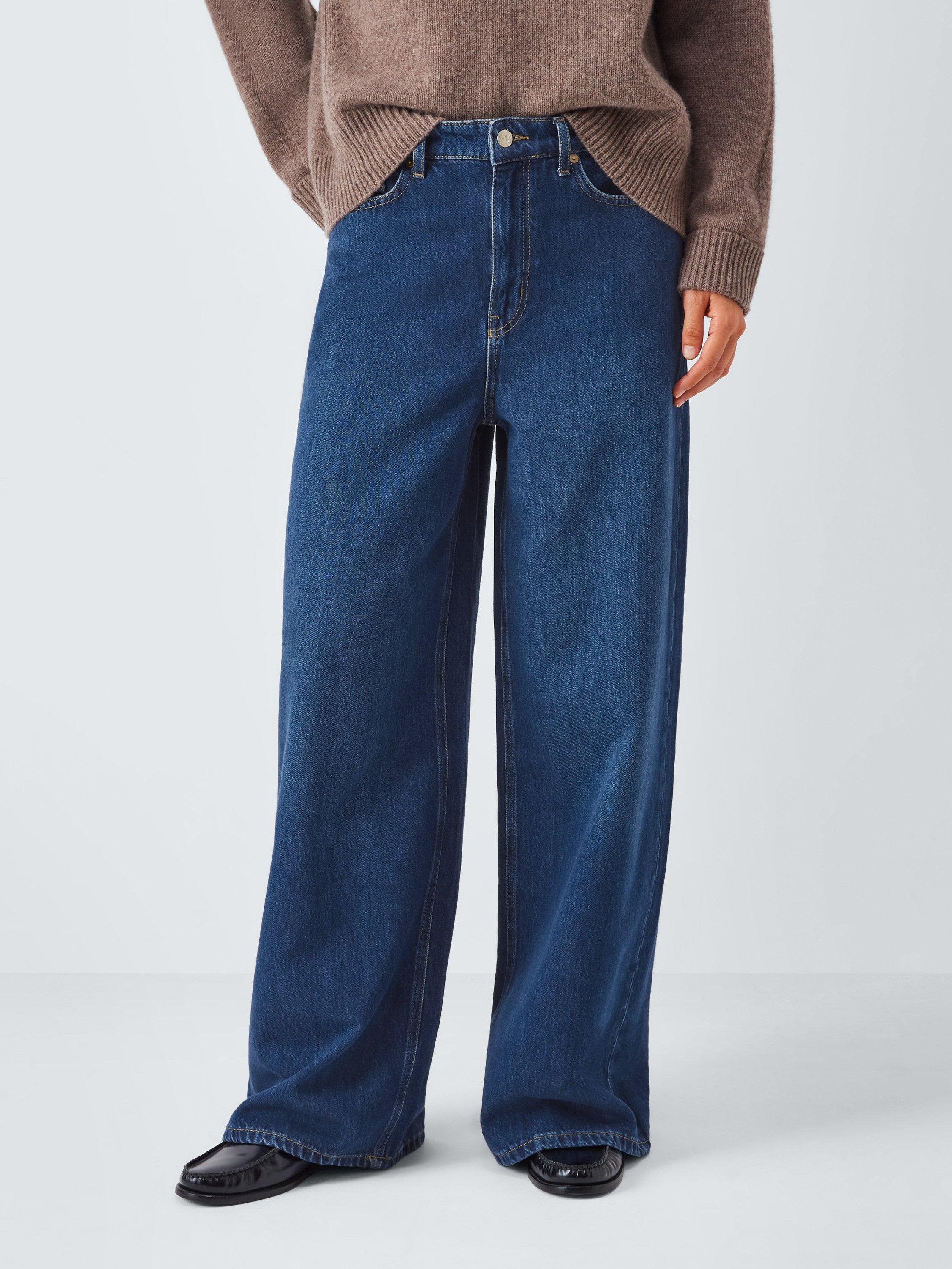 Product image 1 of 6, which shows John Lewis Soft Wide Leg Denim Jeans, Dark Blue, 10