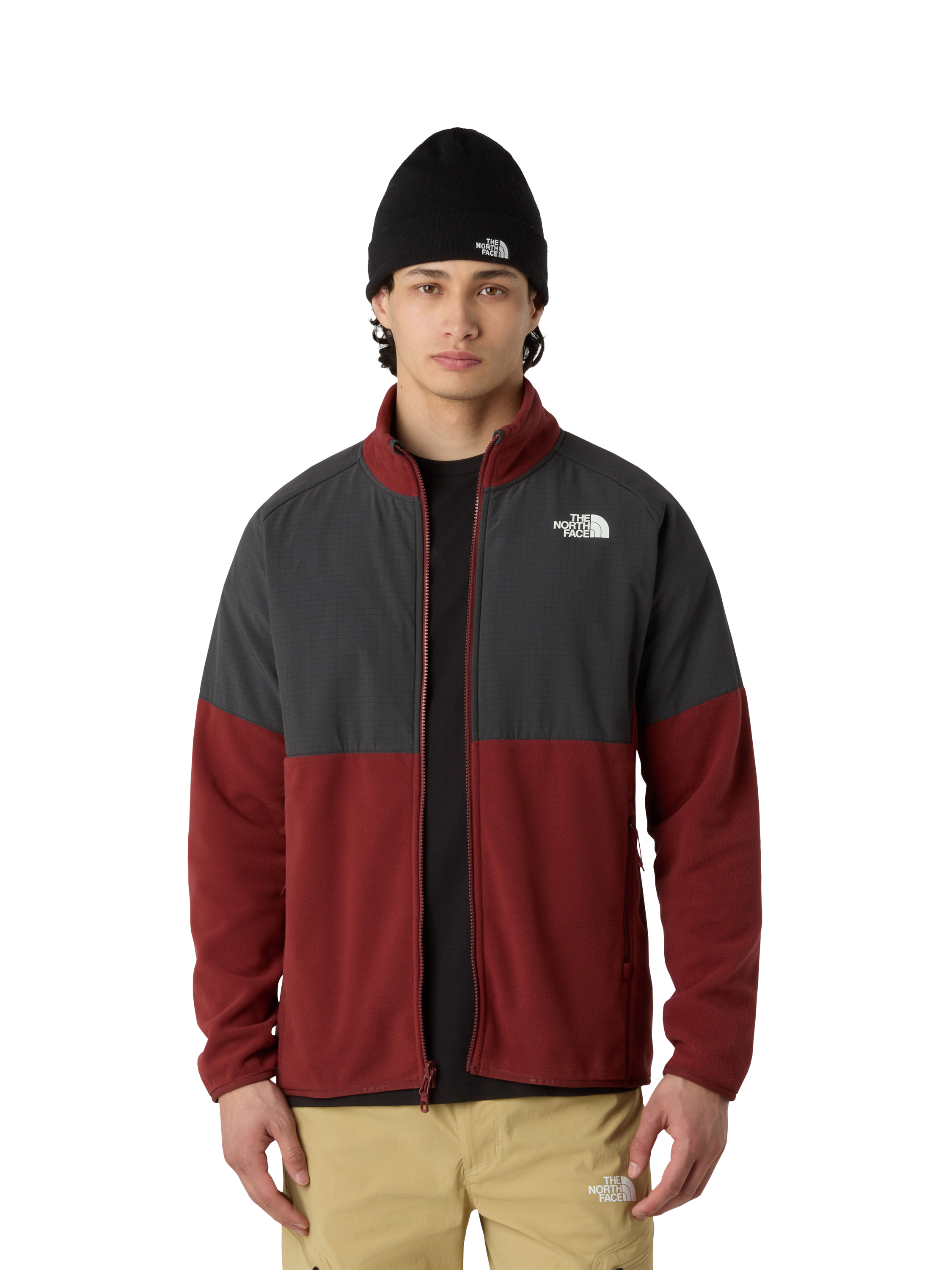 Product image 1 of 4, which shows The North Face Glacier Full Zip Fleece, Sumac/ Grey, M