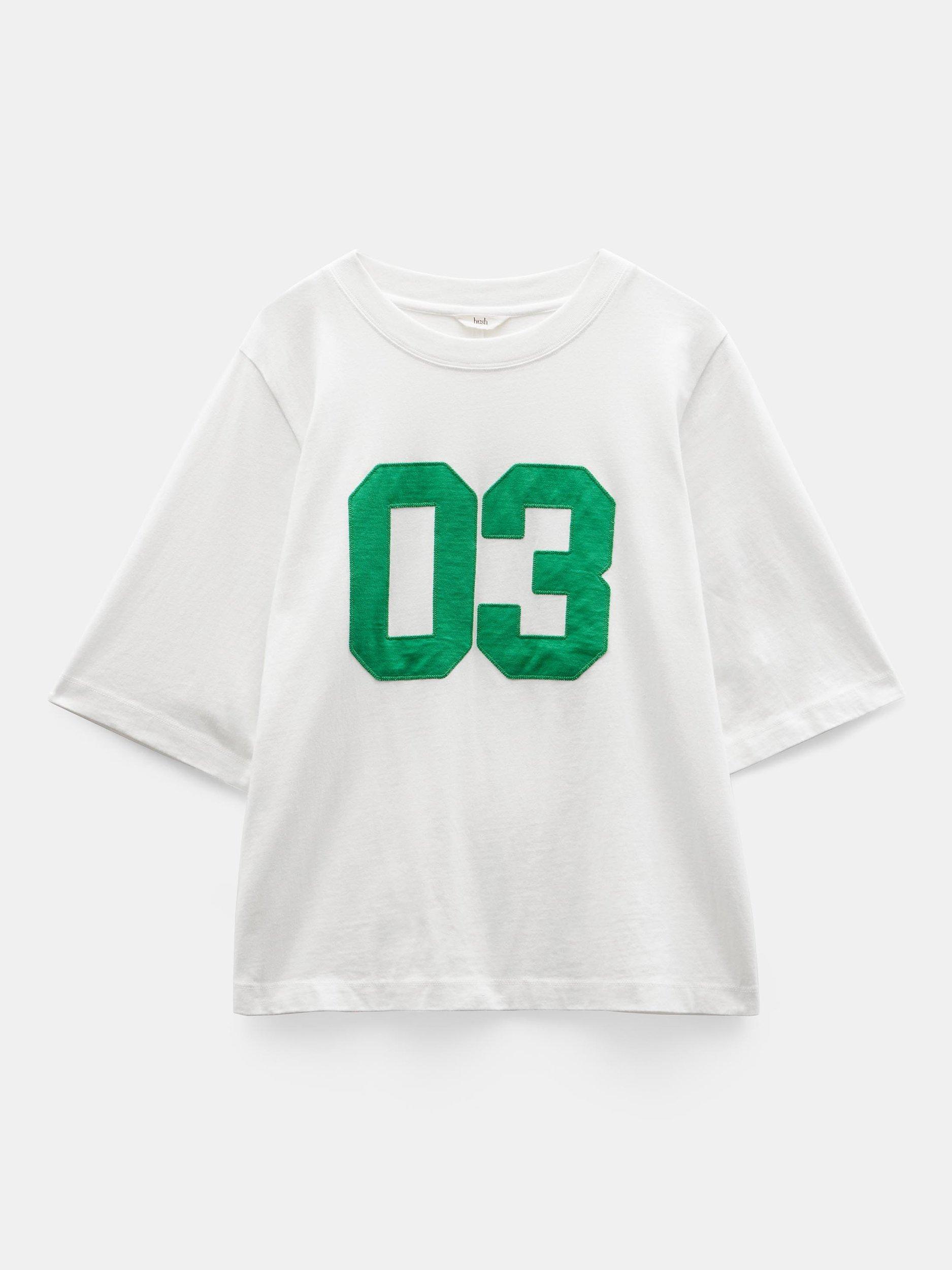 Product image 4 of 5, which shows HUSH Collegiate Number T-Shirt, Off White, L-XL