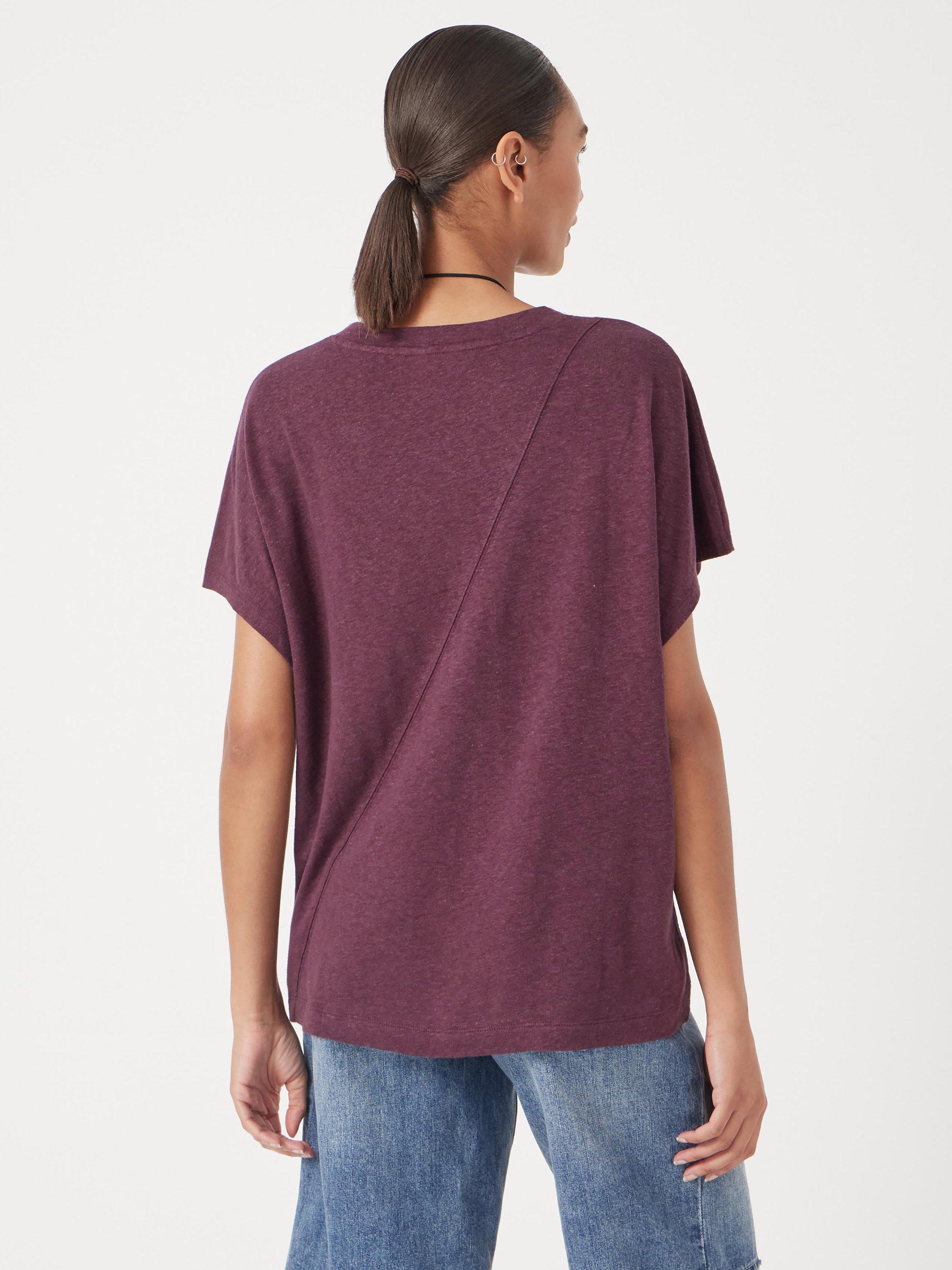 Product image 3 of 5, which shows HUSH Rosalia Linen Blend T-Shirt, Burgundy Red, XXS