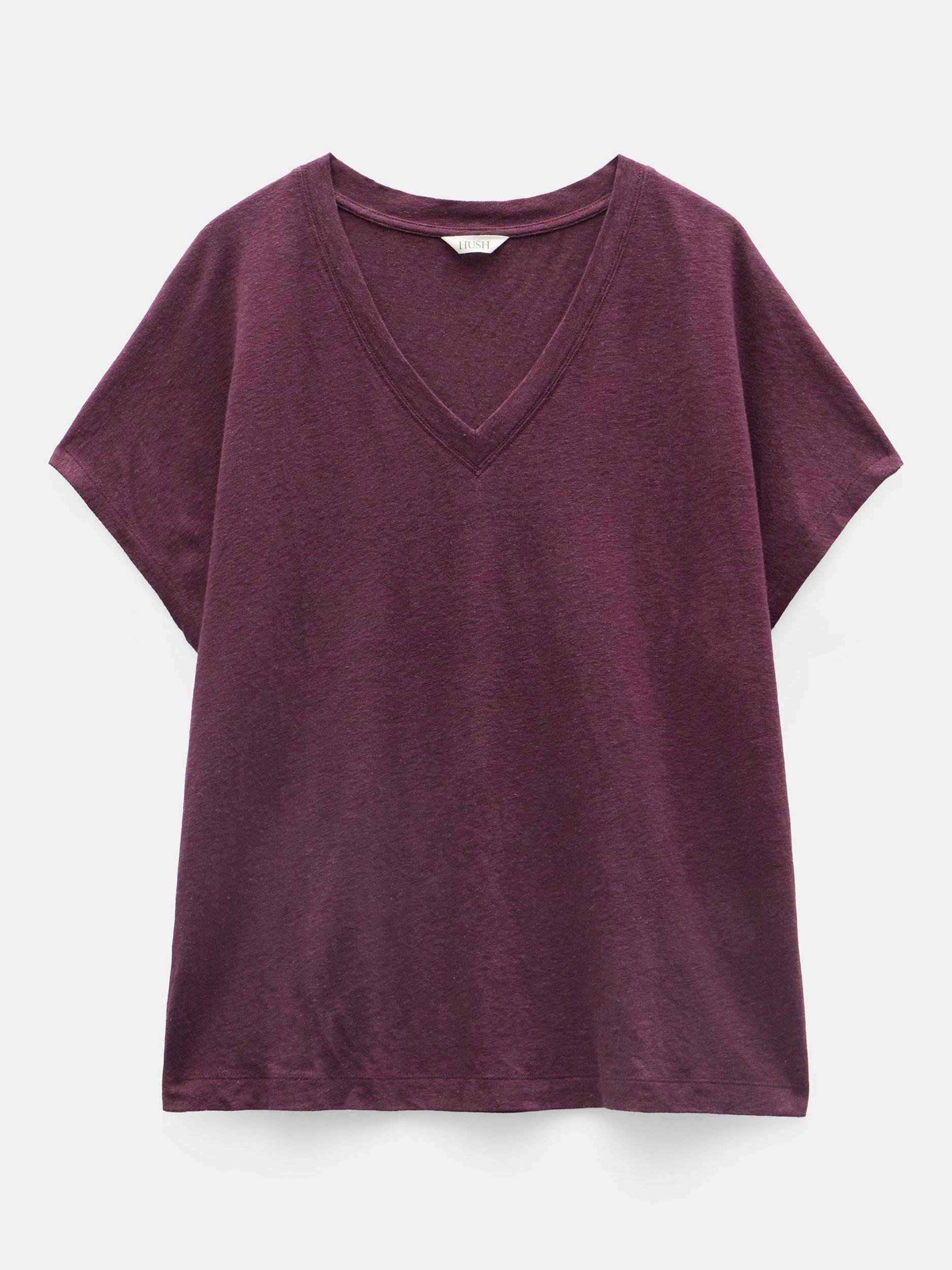 Product image 4 of 5, which shows HUSH Rosalia Linen Blend T-Shirt, Burgundy Red, XXS