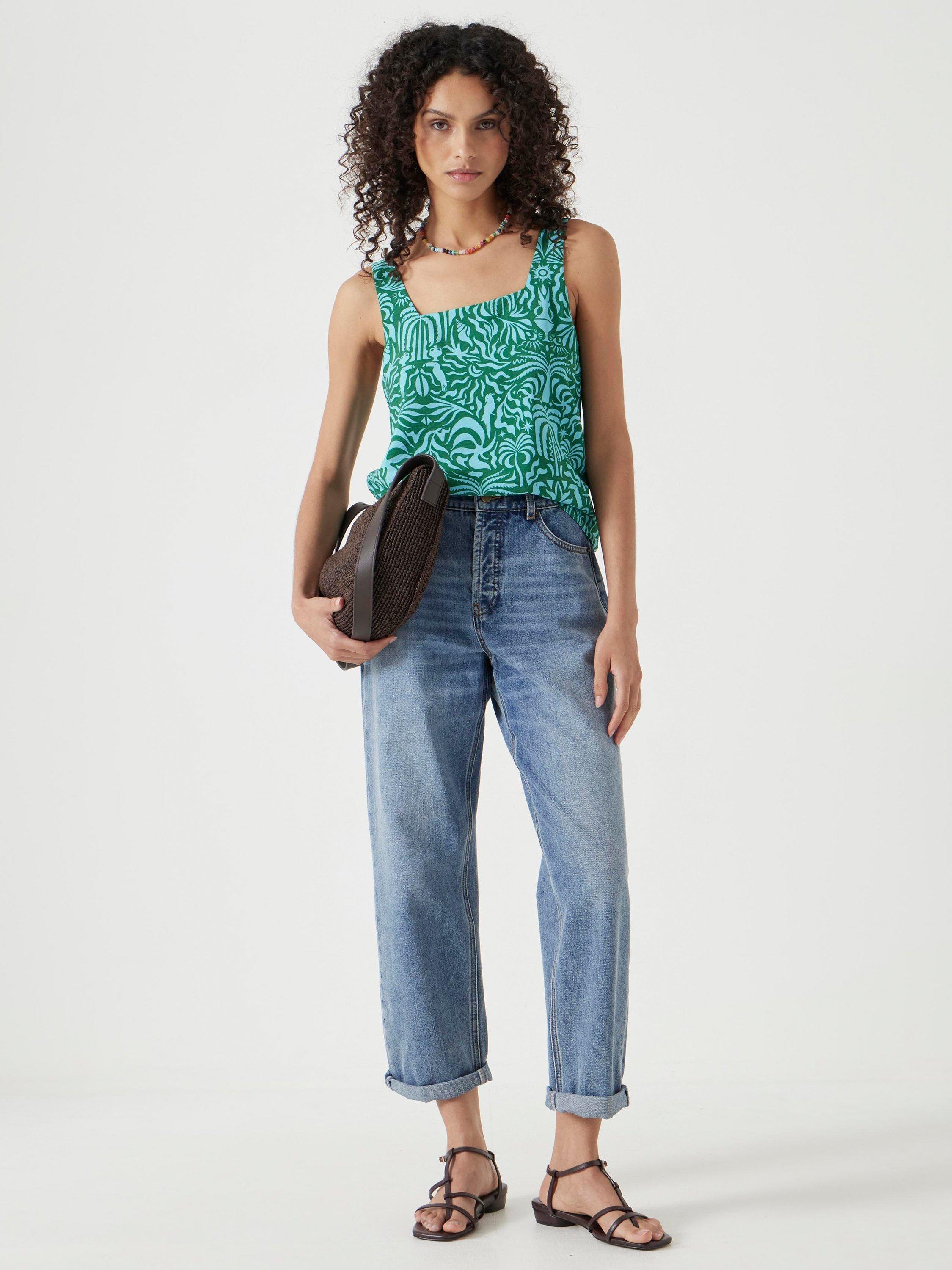 Product image 2 of 5, which shows HUSH Lotus Square Neck Tank Top, Green/Blue, 10