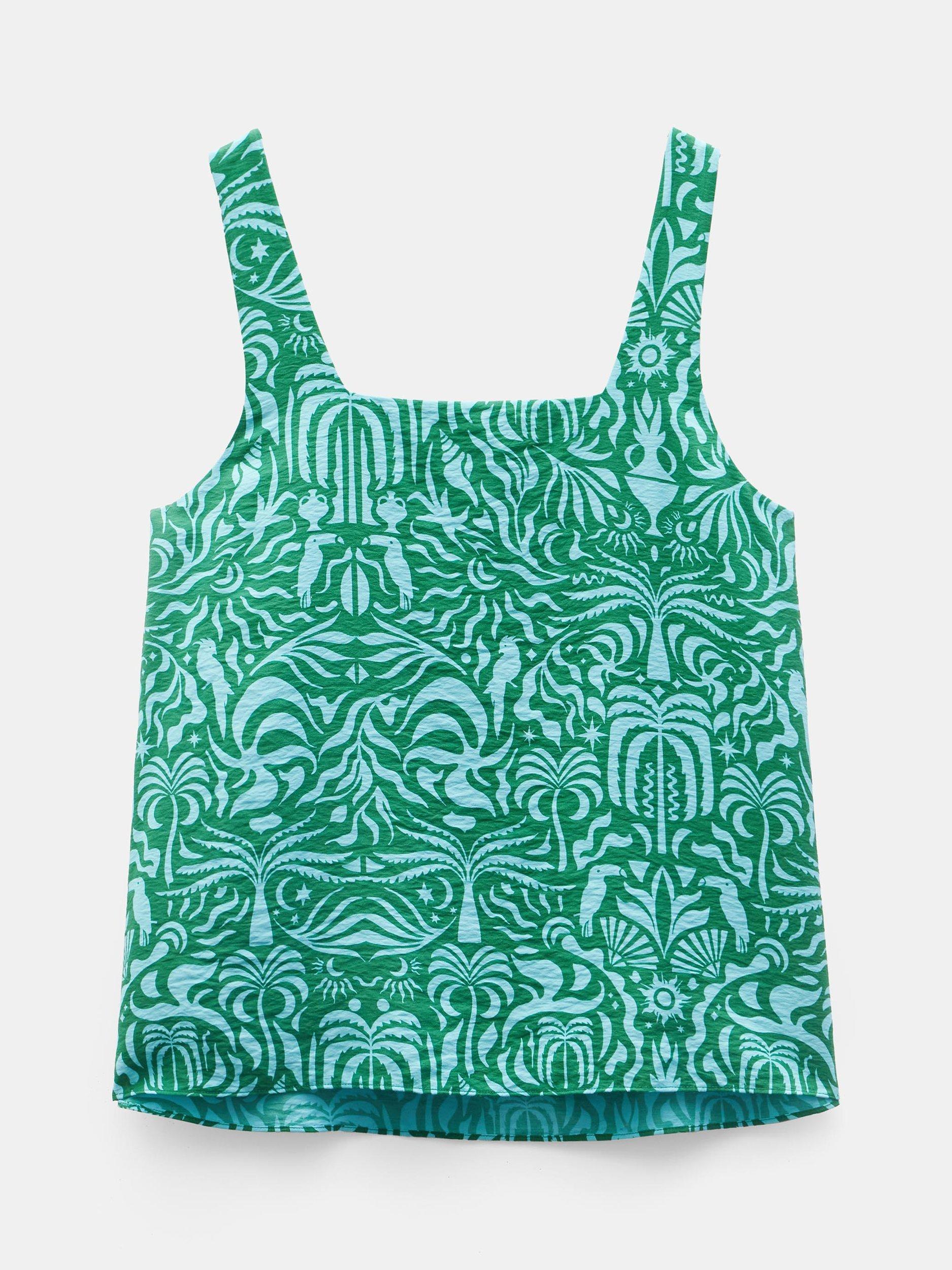 Product image 4 of 5, which shows HUSH Lotus Square Neck Tank Top, Green/Blue, 10