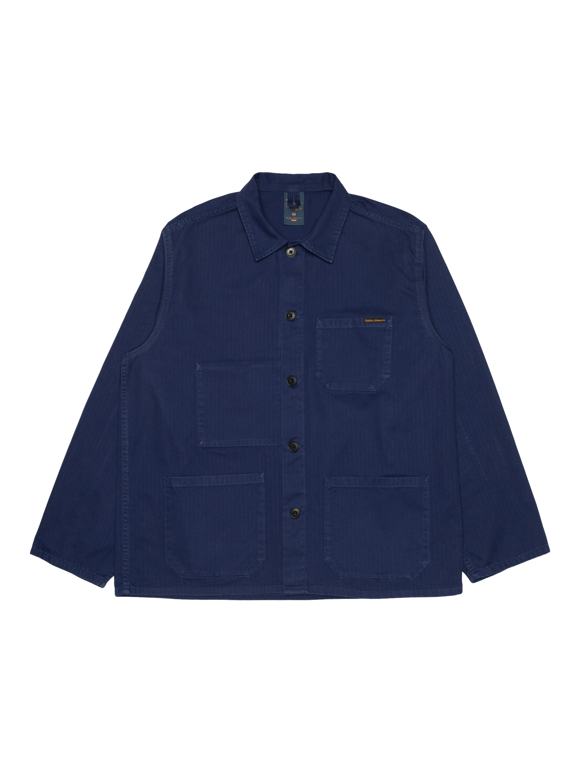 Product image 1 of 6, which shows Nudie Jeans Buddy Cotton Herringbone Chore Jacket, Blue, S