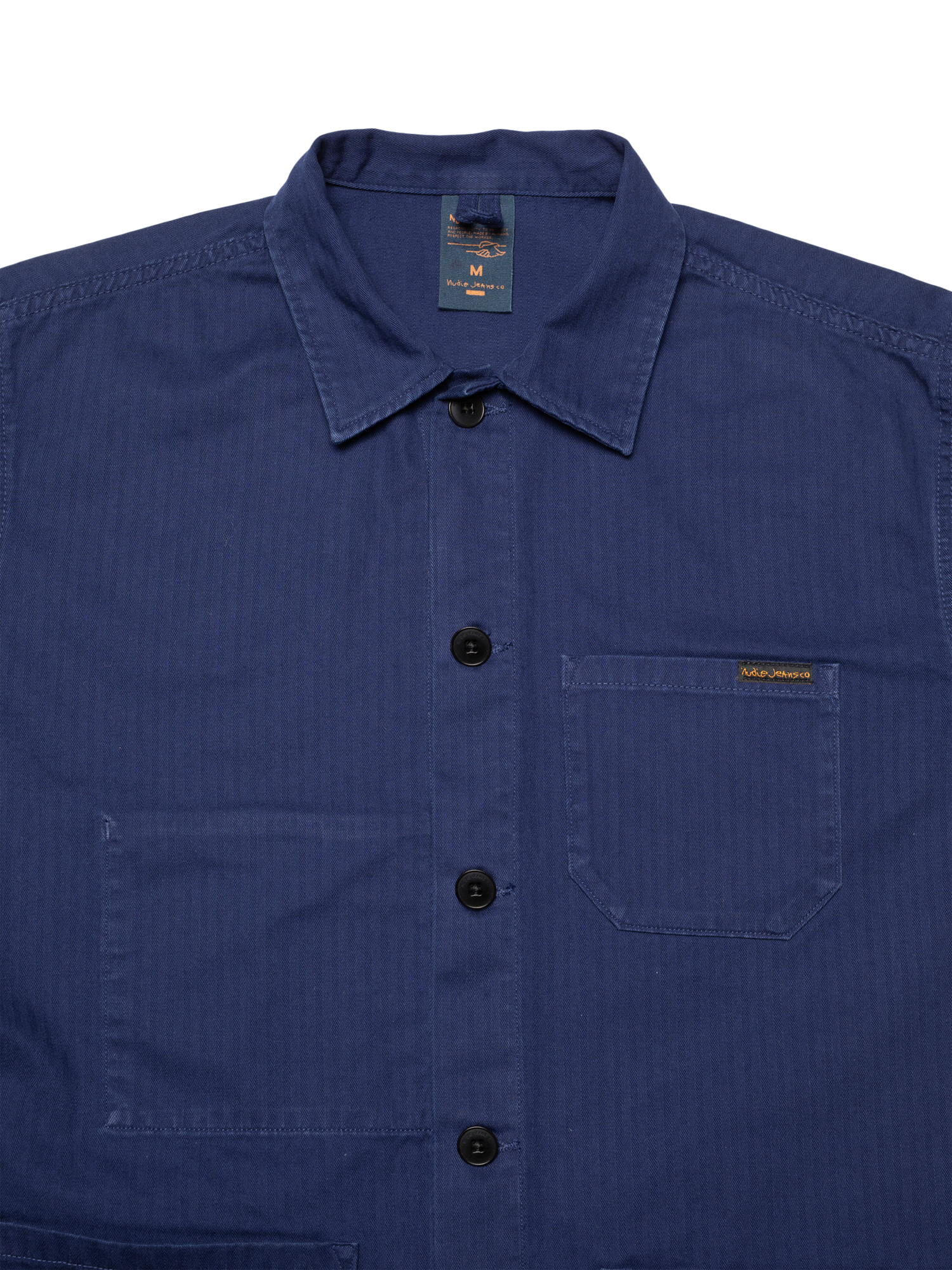 Product image 2 of 6, which shows Nudie Jeans Buddy Cotton Herringbone Chore Jacket, Blue, S