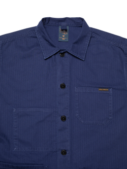 Nudie Jeans Buddy Cotton Herringbone Chore Jacket - view 2, Blue