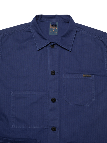 Nudie Jeans Buddy Cotton Herringbone Chore Jacket - view 2, Blue
