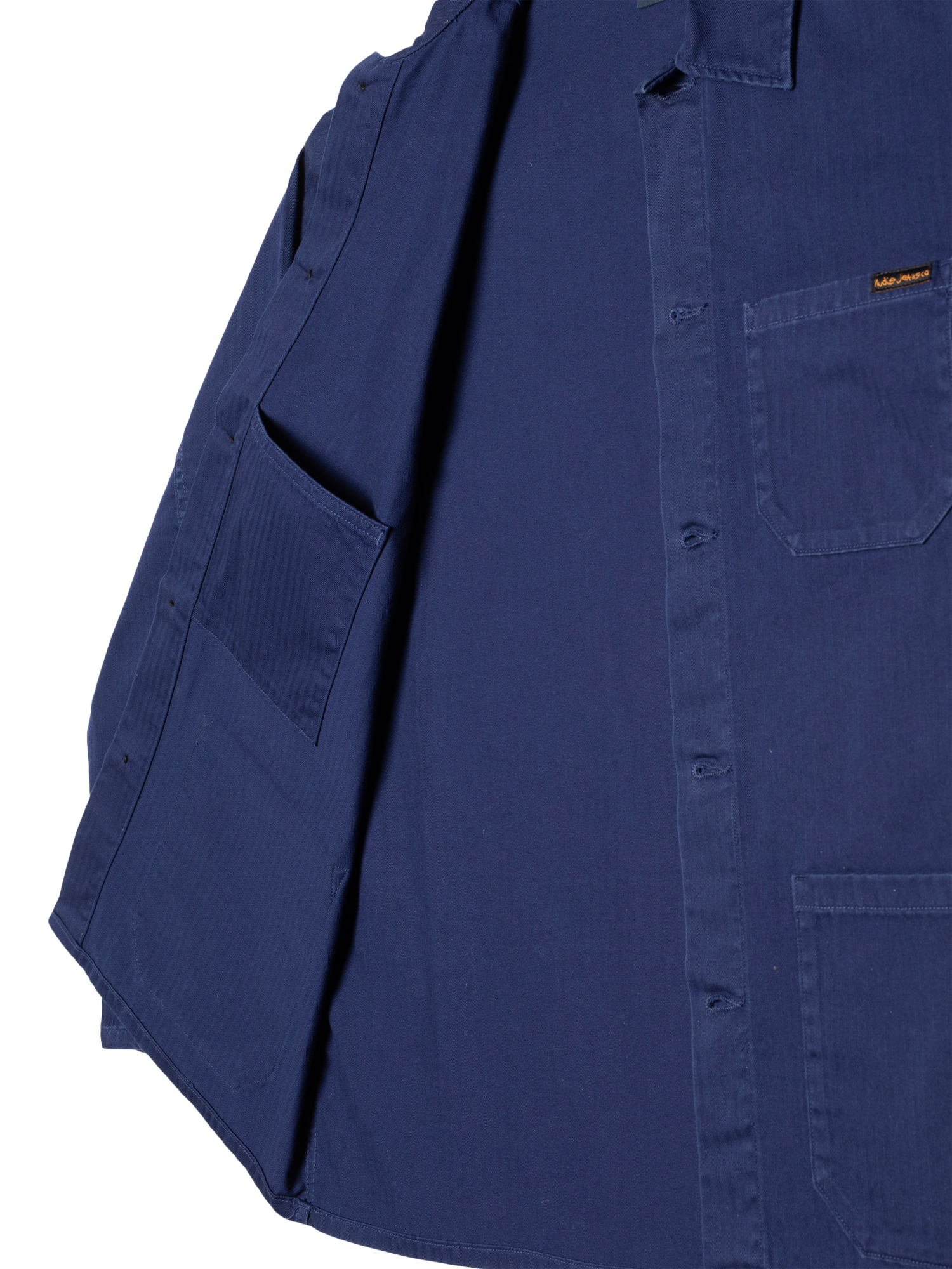Product image 4 of 6, which shows Nudie Jeans Buddy Cotton Herringbone Chore Jacket, Blue, S