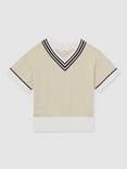 Reiss Kids' Ida Linen-Cotton V-Neck Knit, Neutral
