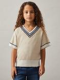 Reiss Kids' Ida Linen-Cotton V-Neck Knit, Neutral