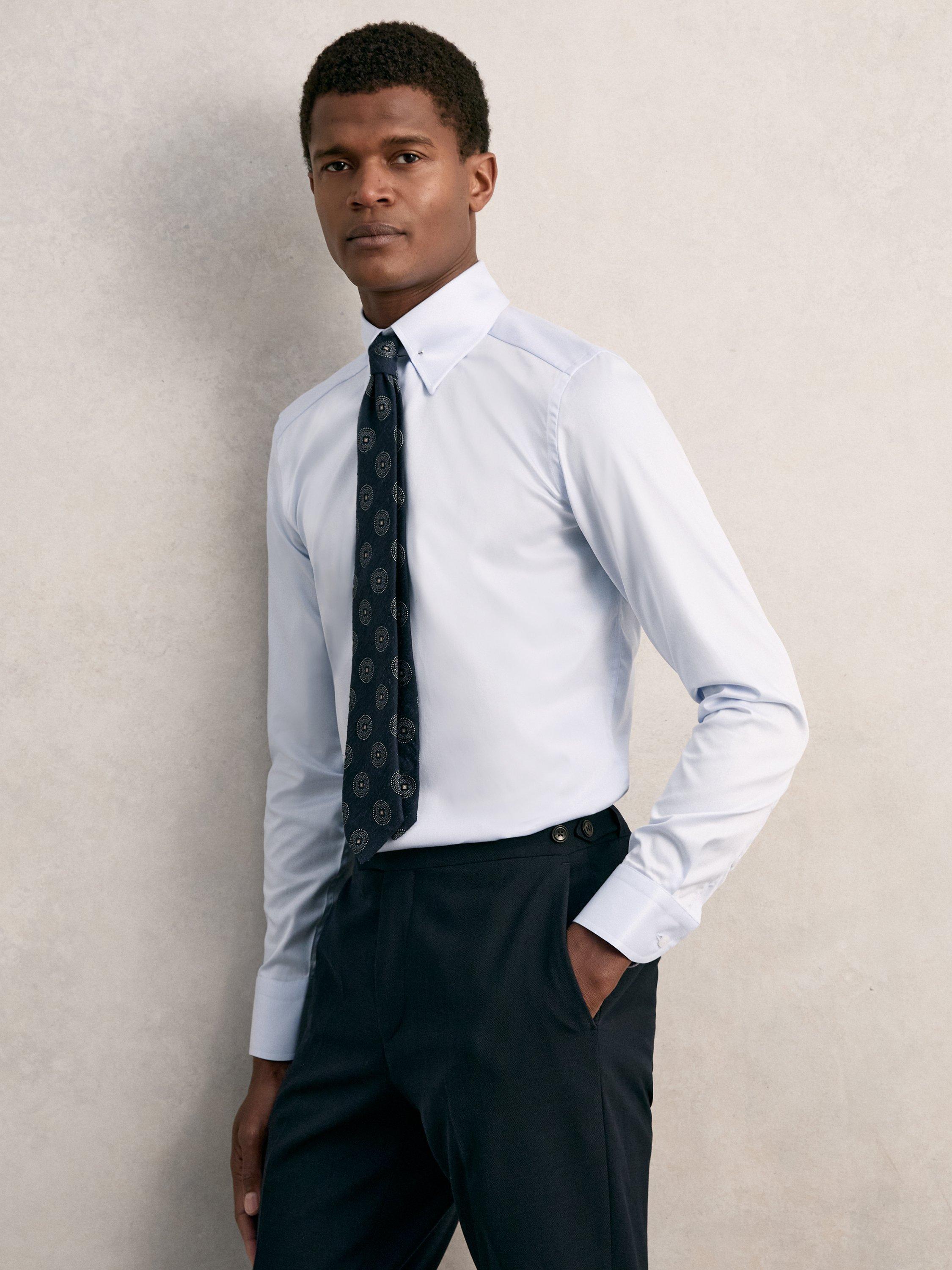 Product image 1 of 11, which shows Reiss Caldwell Cotton Regular Fit Shirt, Soft Blue, XS