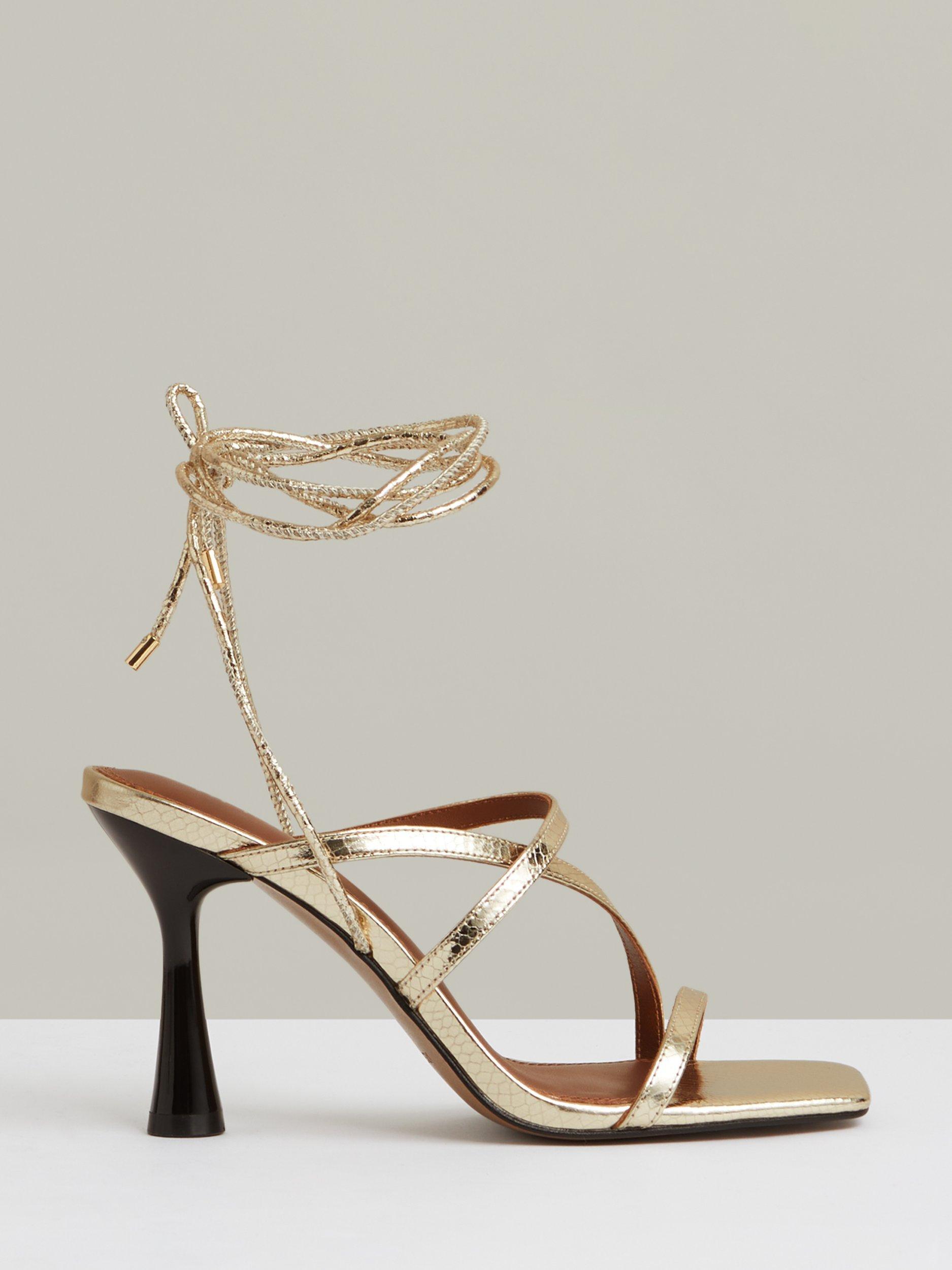 Product image 1 of 5, which shows Reiss Rebecca Strappy Leather Sandals, Gold, 3