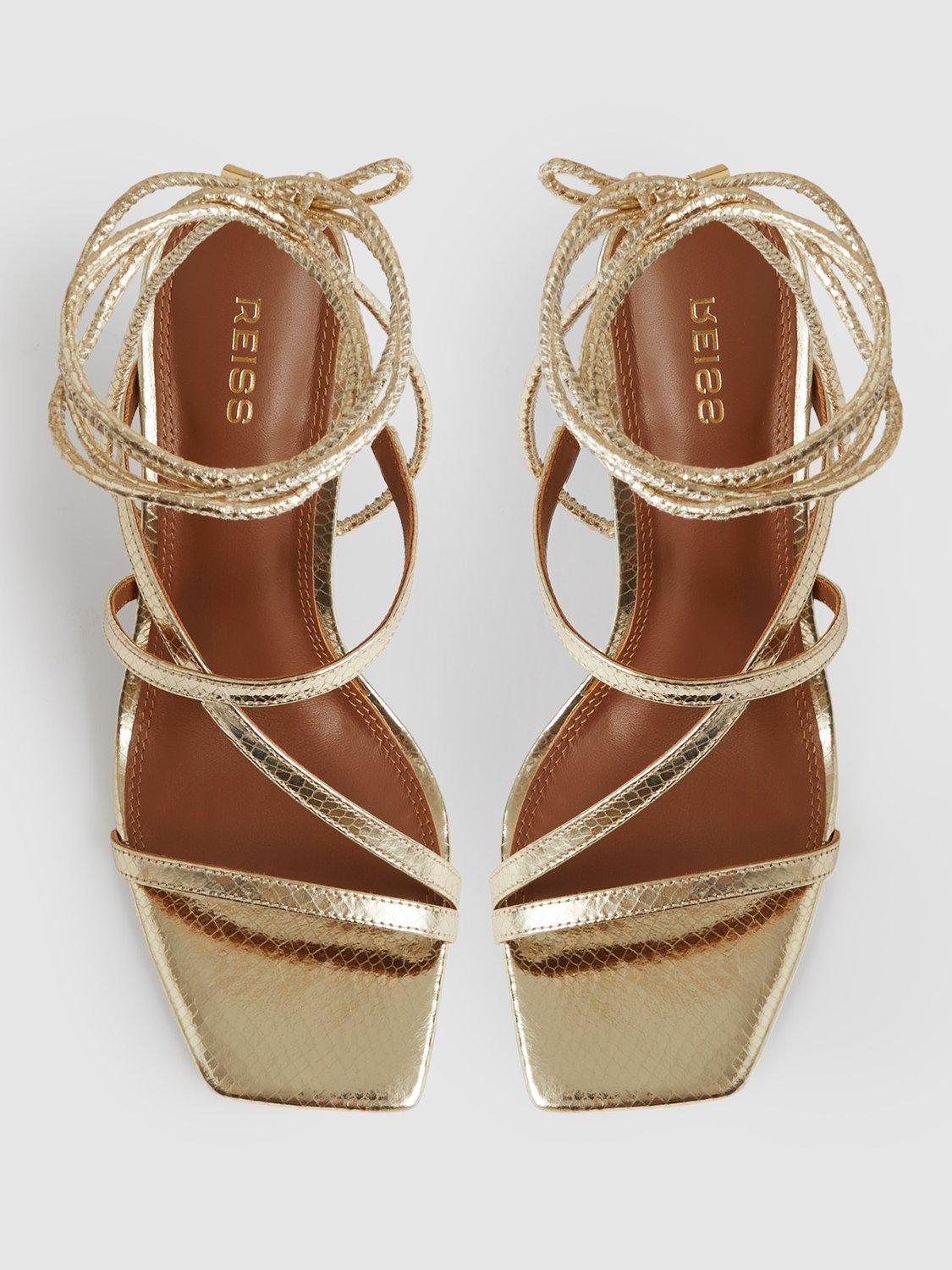 Product image 4 of 5, which shows Reiss Rebecca Strappy Leather Sandals, Gold, 3