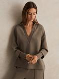 Reiss Bernie Modal V-Neck Sweatshirt, Khaki Green