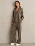 Reiss Jemma Drawstring Wide Leg Joggers, Khaki Green