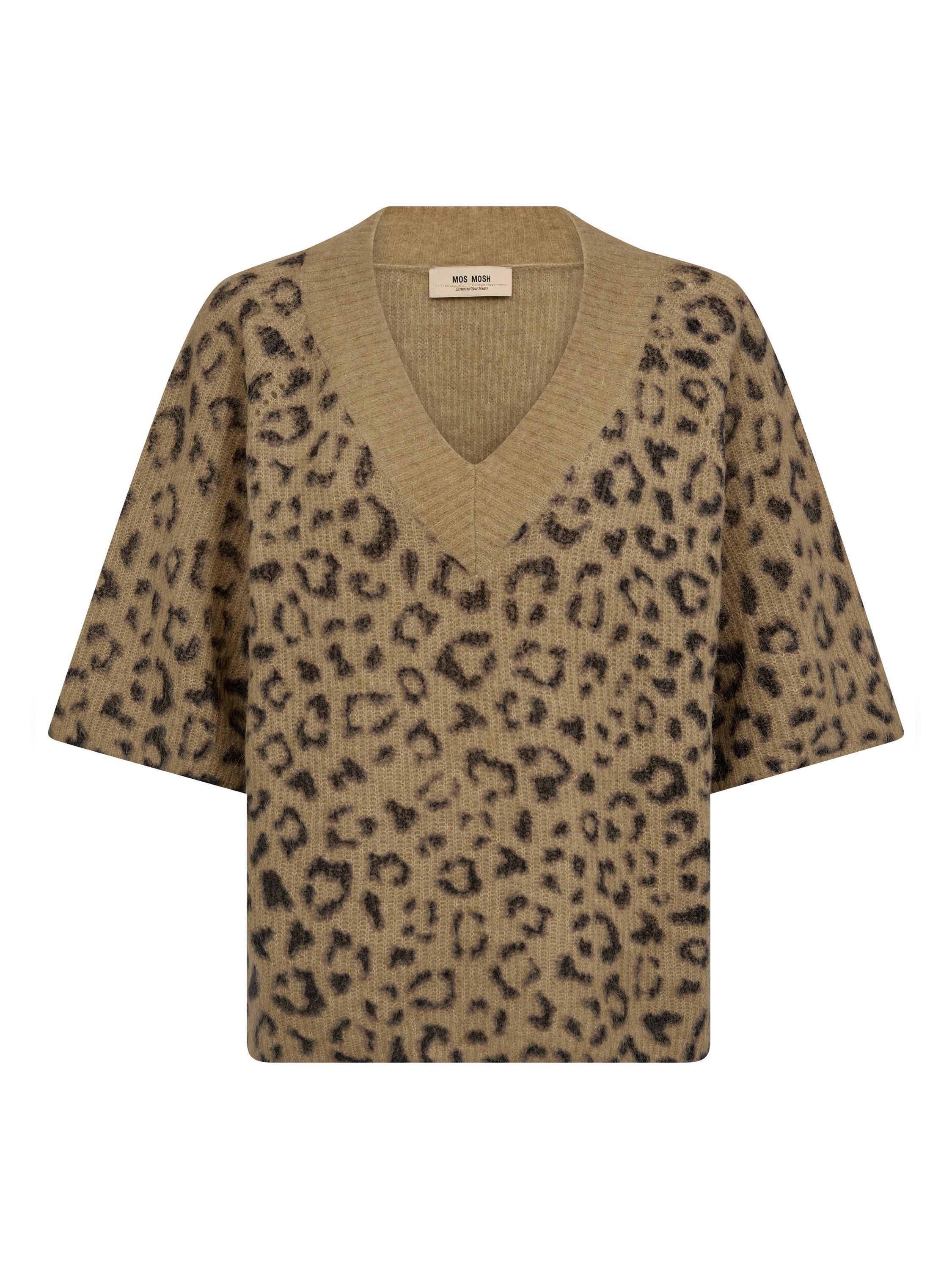 Product image 3 of 4, which shows MOS MOSH MMTaci V-Neck Leopard Print Knitted Wool Blend Jumper, True Camel, M
