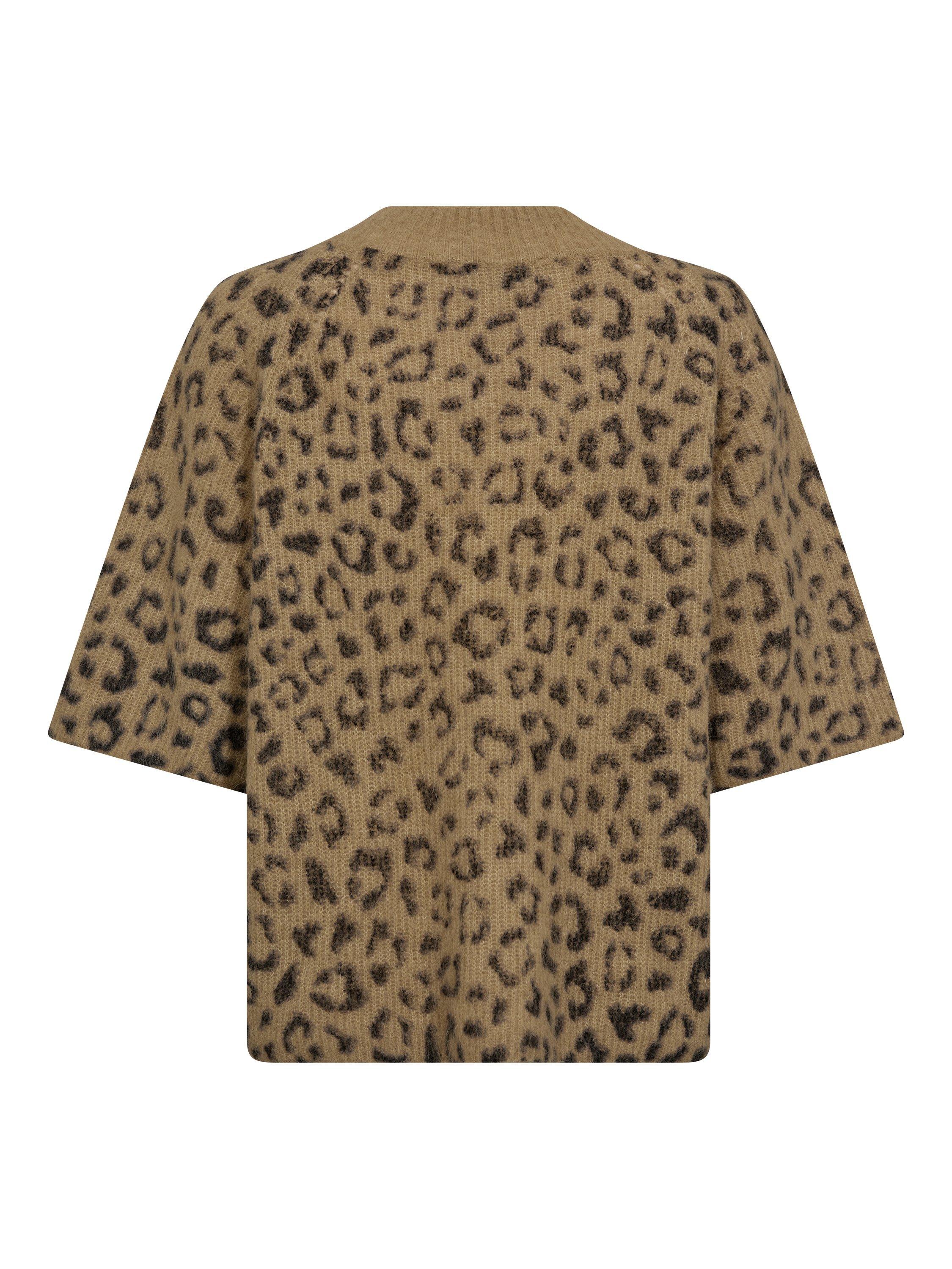Product image 4 of 4, which shows MOS MOSH MMTaci V-Neck Leopard Print Knitted Wool Blend Jumper, True Camel, M