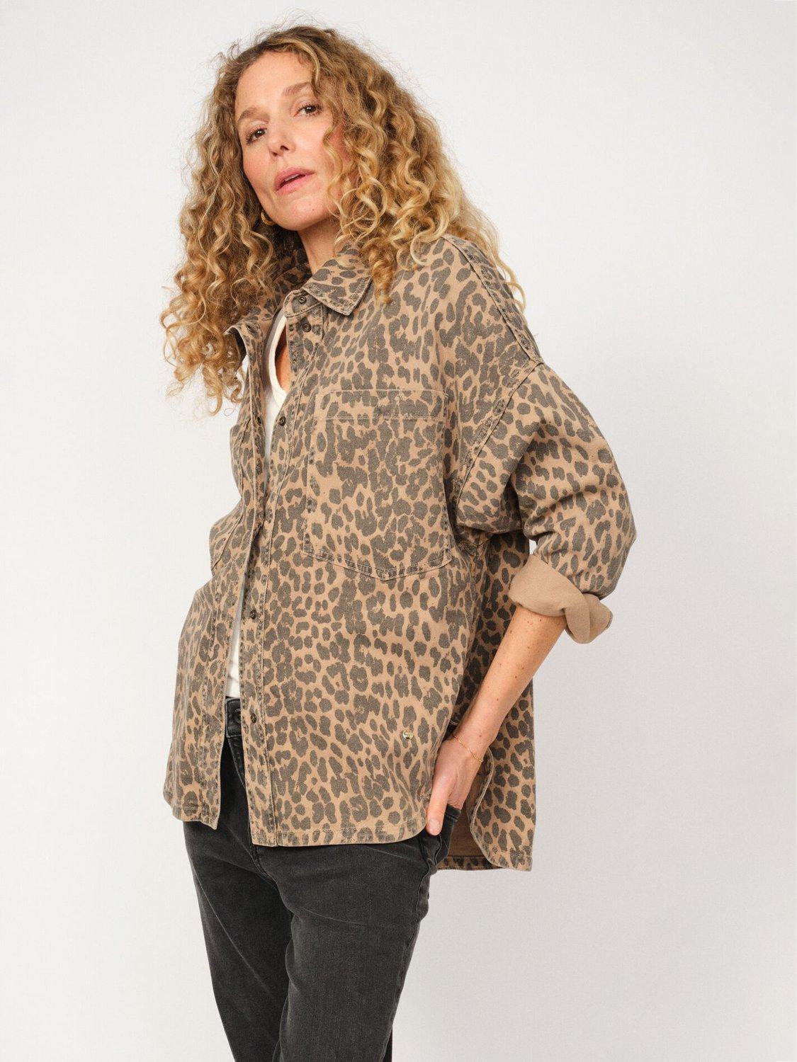 Product image 1 of 4, which shows MOS MOSH Emme Leopard Print Shirt, Brown/Multi, XL