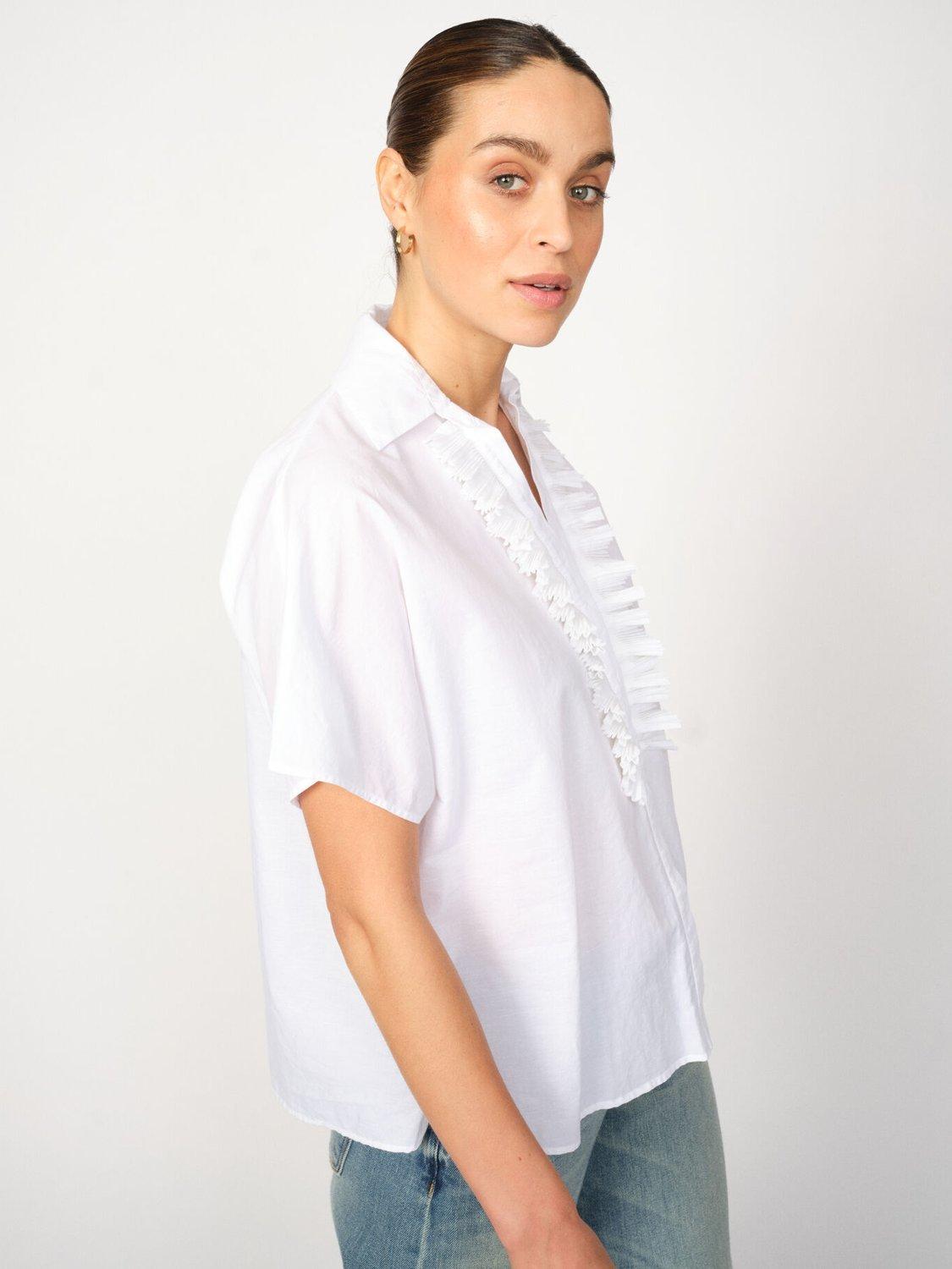 Product image 2 of 4, which shows MOS MOSH Biana Ruffle Short Sleeve Shirt, White, XL