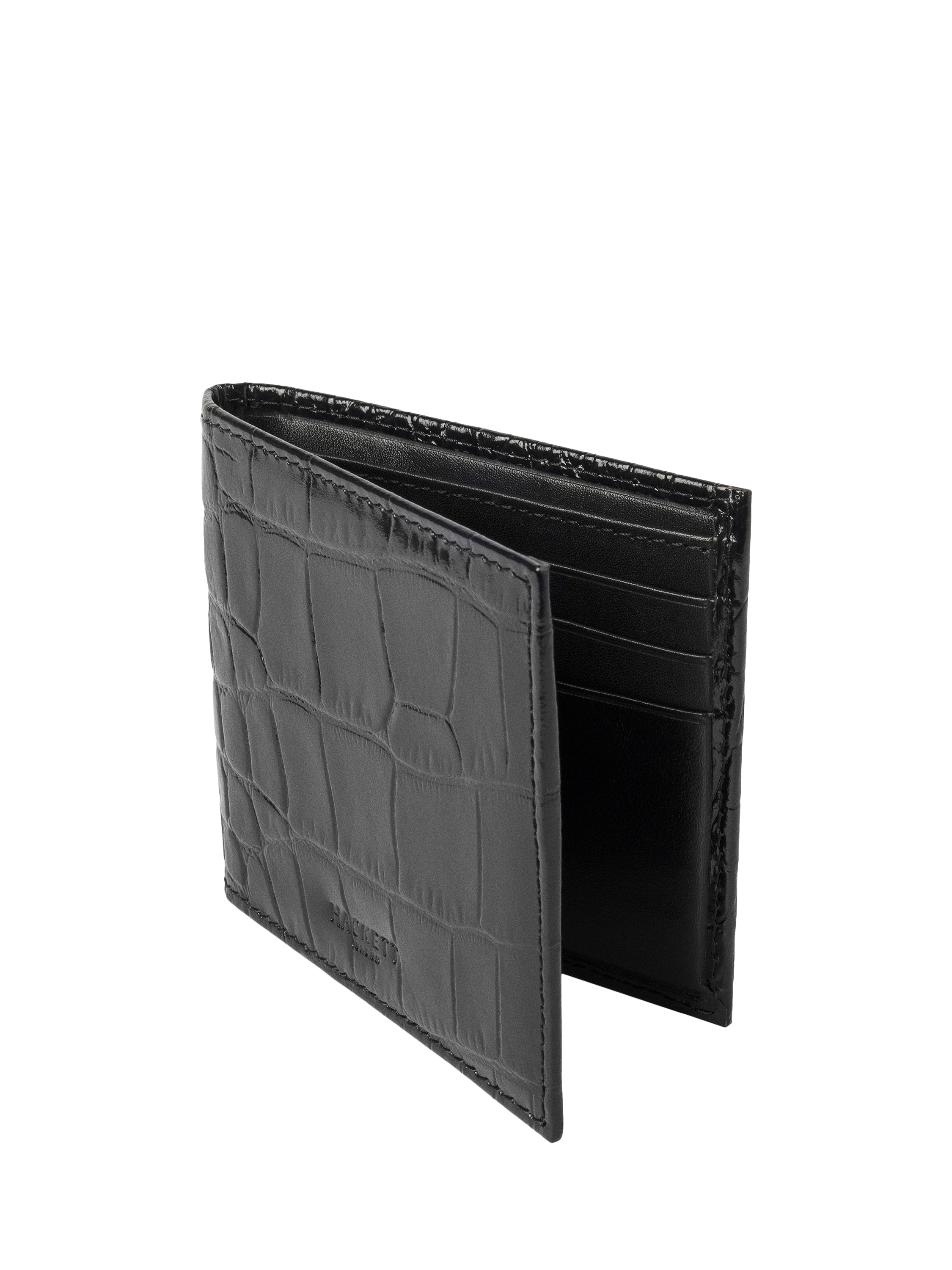 Product image 4 of 4, which shows Hackett London Leather Croc Stamped Wallet, Black, One Size