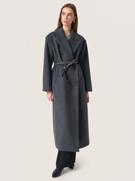 Soaked In Luxury SLMafalda Collared Wool Blend Longline Jacket, Dark Grey Melange
