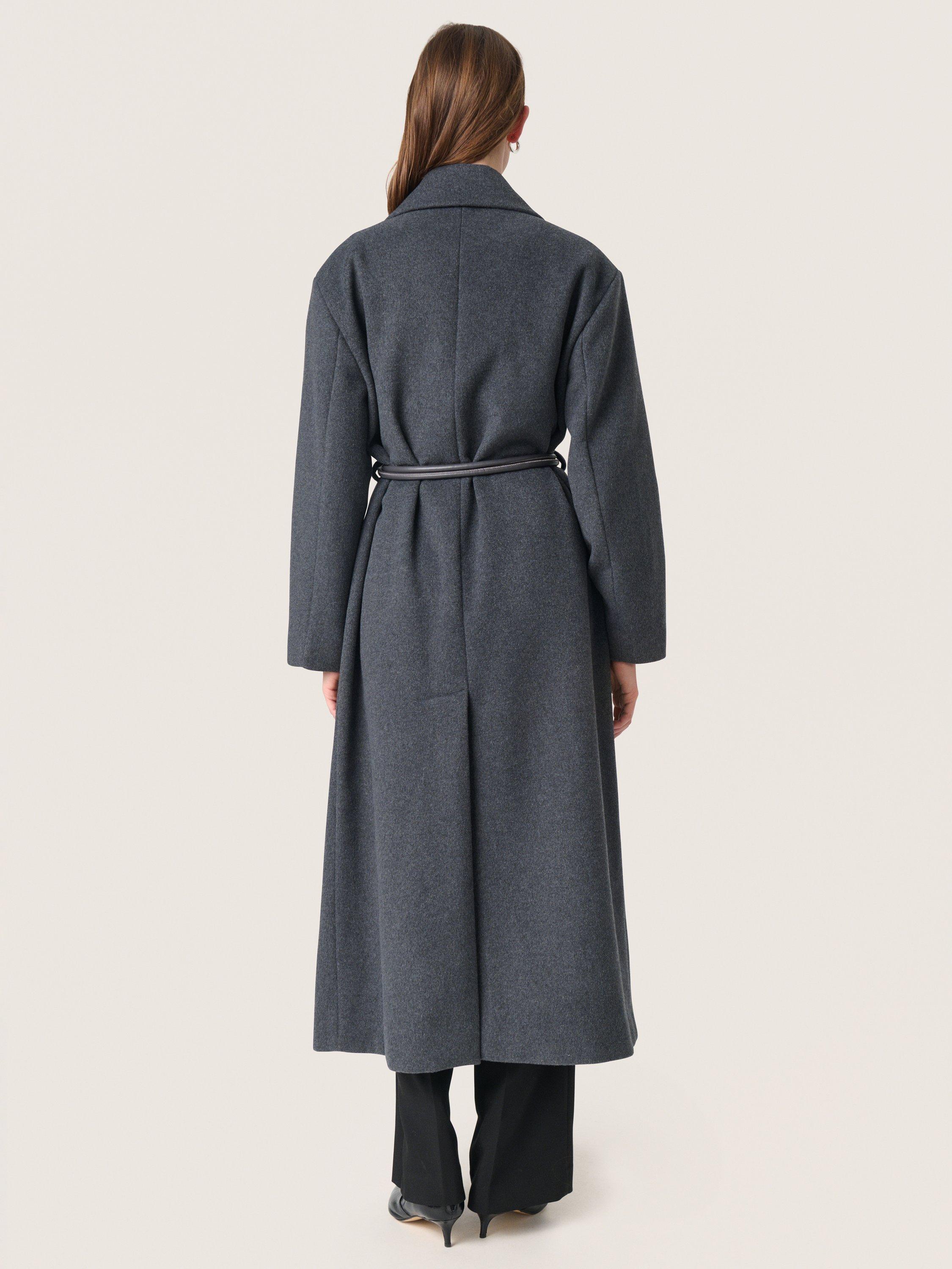 Product image 2 of 5, which shows Soaked In Luxury SLMafalda Collared Wool Blend Longline Jacket, Dark Grey Melange, XS
